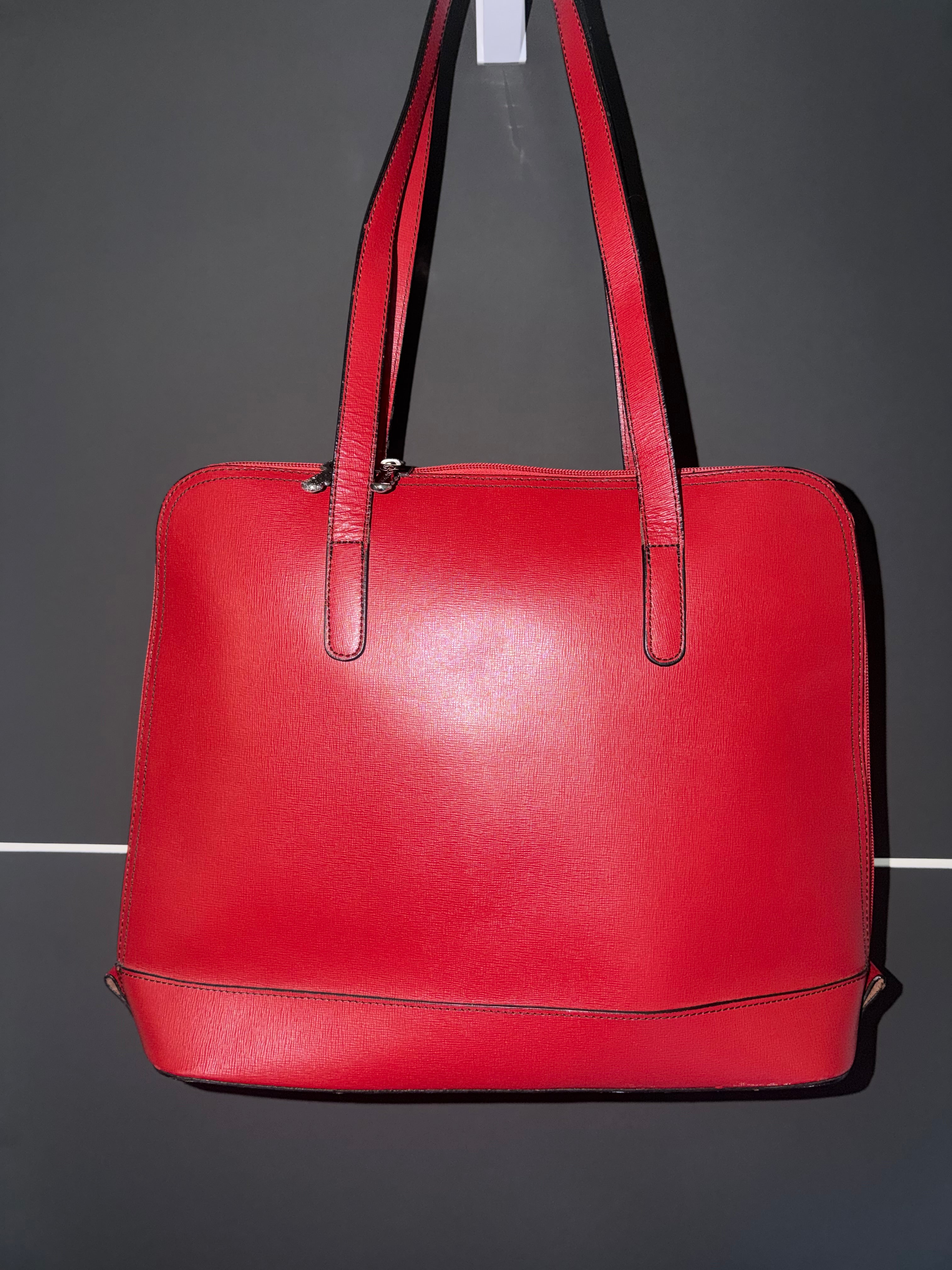 Jack Georges Chelsea Red Saffiano Leather Tote Bag Large Women’s Laptop Work Business Handbag