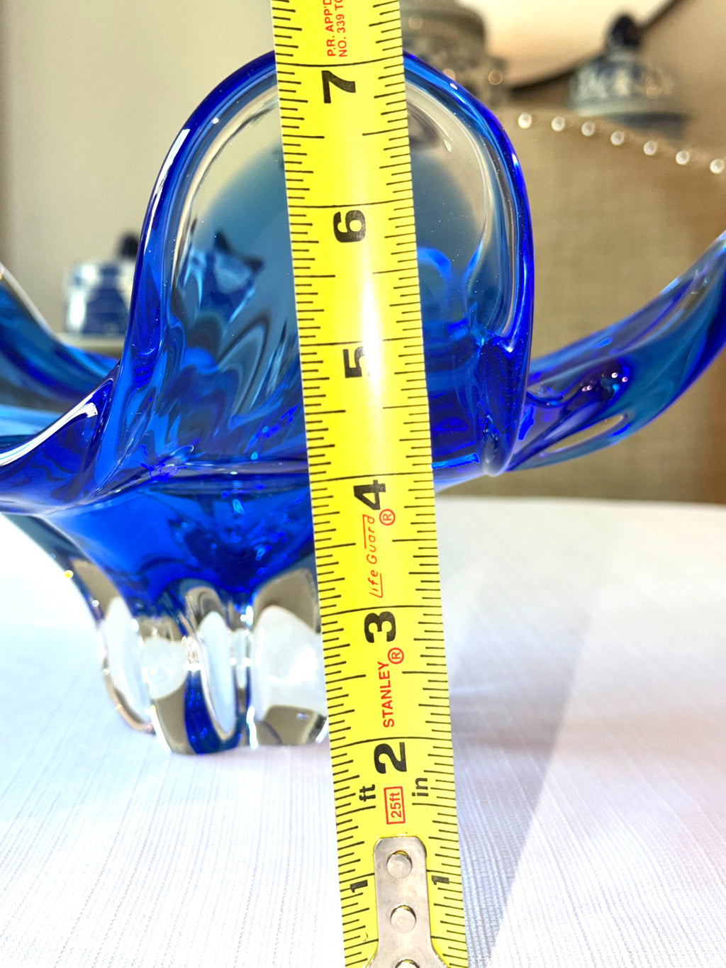 Italian Murano Style Cobalt Blue Freeform Art Glass Centerpiece Bowl, 14” Vintage