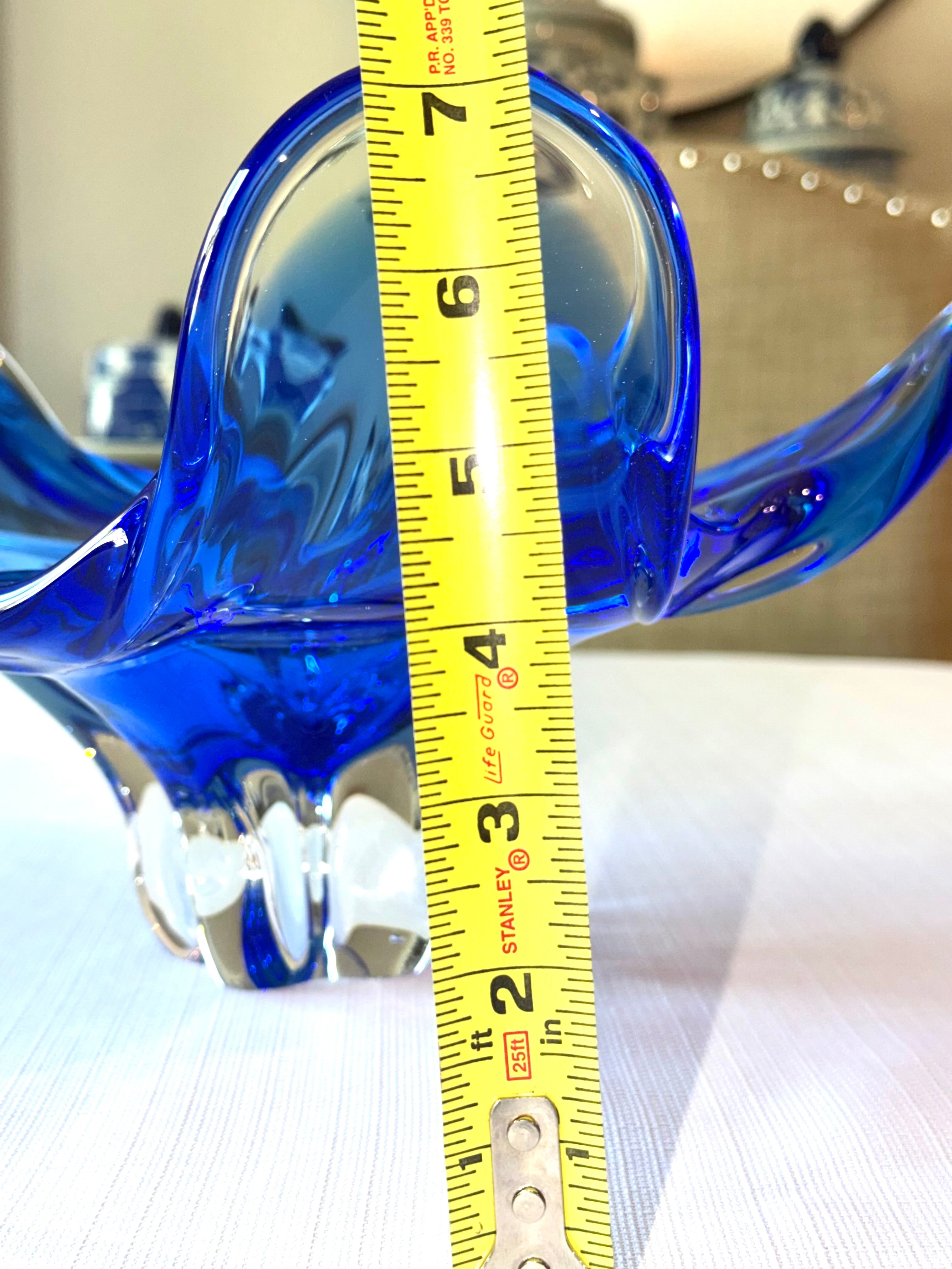 Italian Murano Style Cobalt Blue Freeform Art Glass Centerpiece Bowl, 14” Vintage