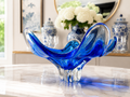 Italian Murano Style Cobalt Blue Freeform Art Glass Centerpiece Bowl, 14” Vintage