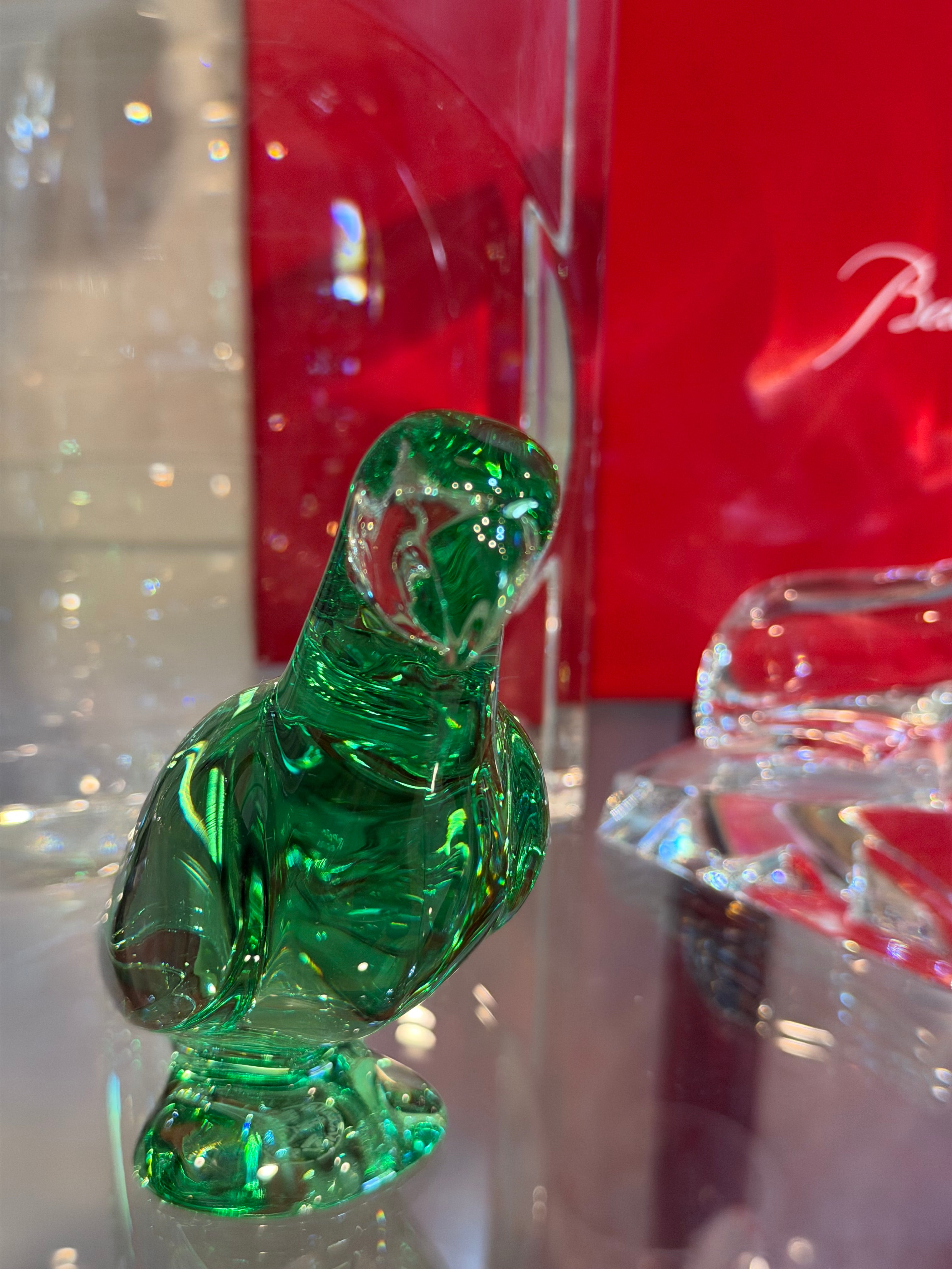 Double Signed Emerald & Turquoise Crystal Bird Sculptures – Pair