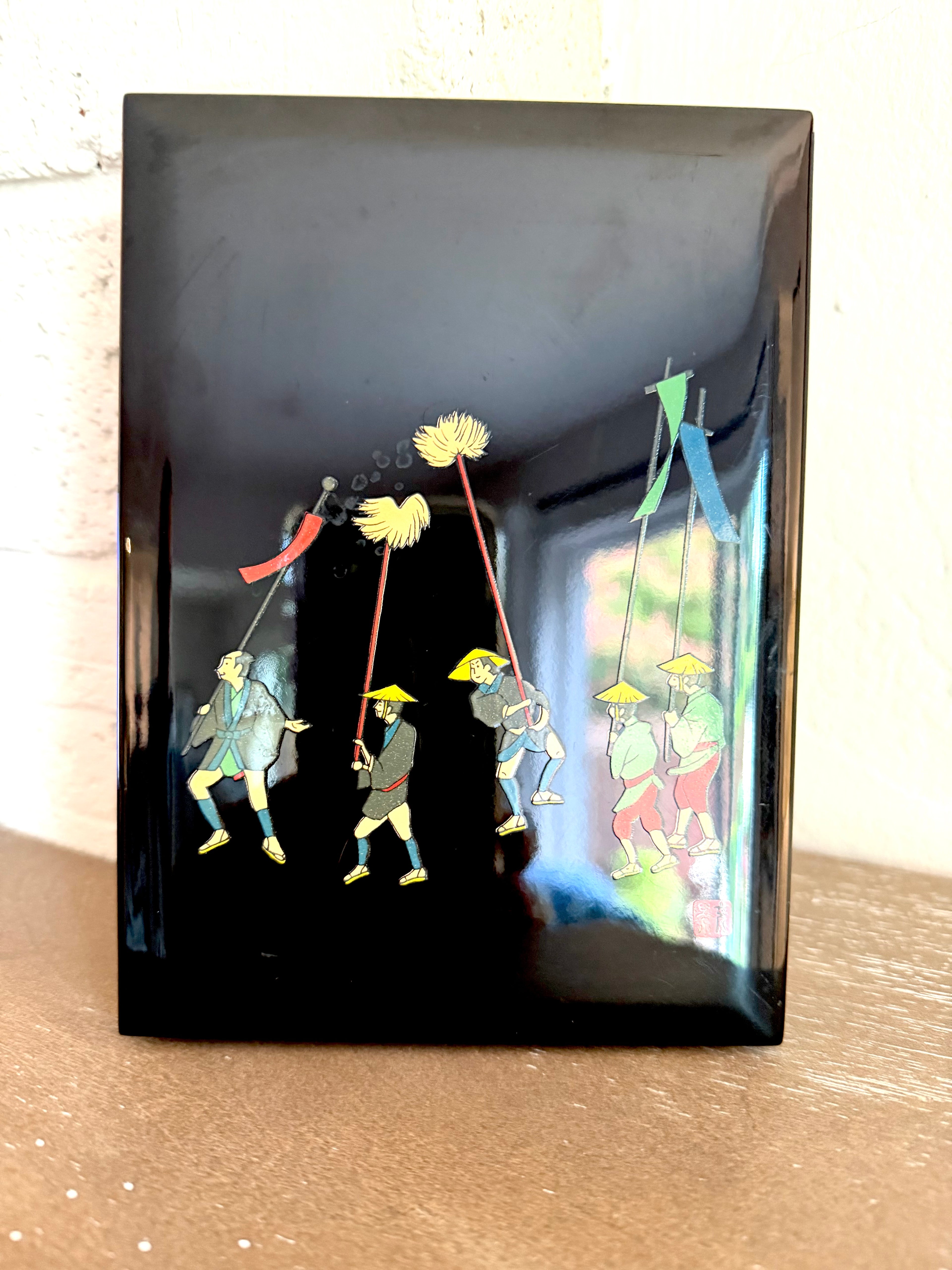 Japanese Lacquer Address Book Black Lacquerware Festival Scene Alphabetized Tabs