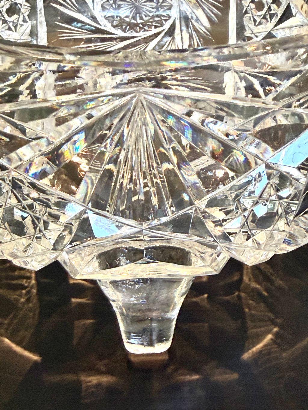 Heavy Cut Crystal Footed Bowl Starburst Centerpiece Elegant Estate Crystal Vintage