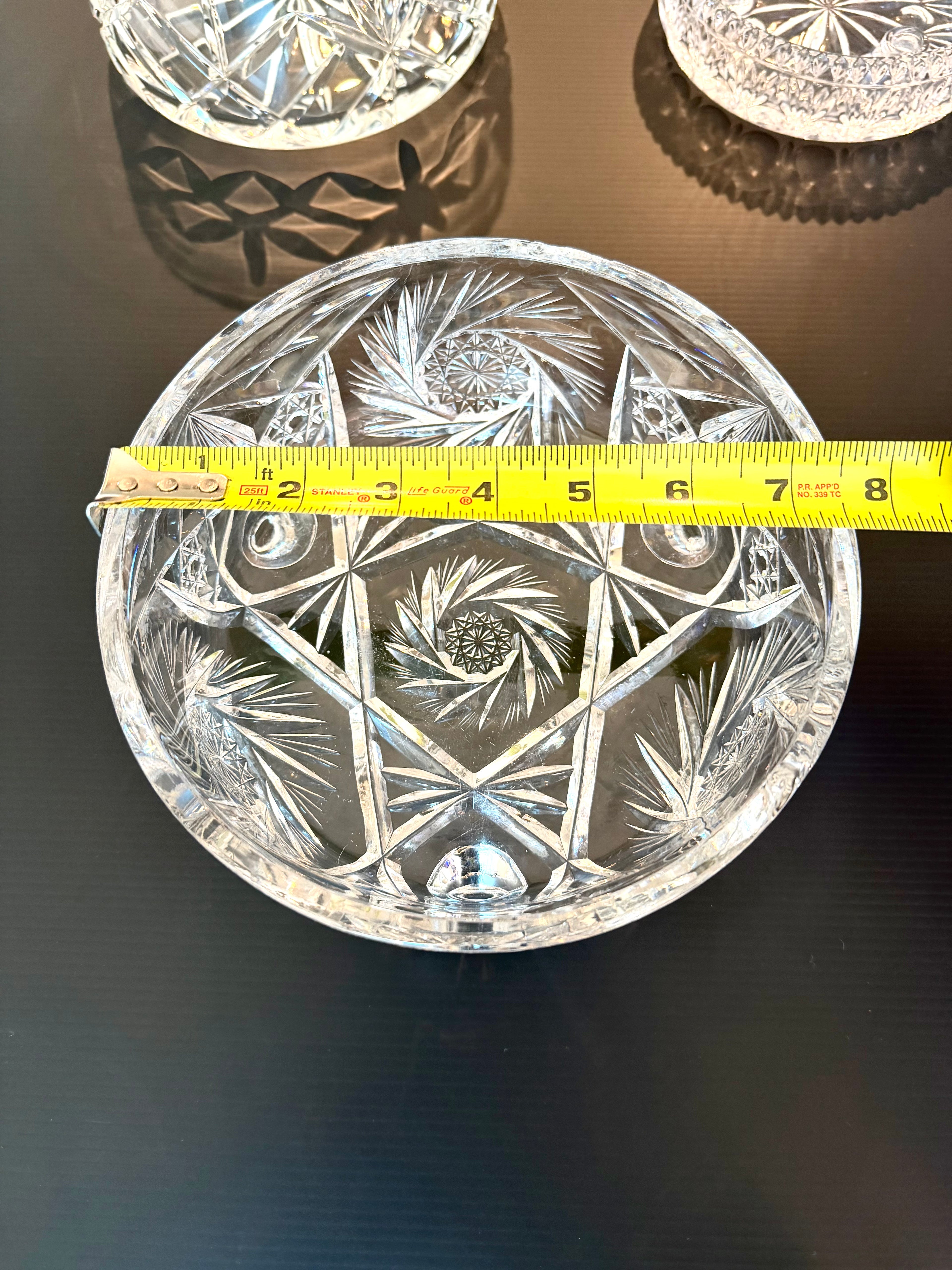 Heavy Cut Crystal Footed Bowl Starburst Centerpiece Elegant Estate Crystal Vintage