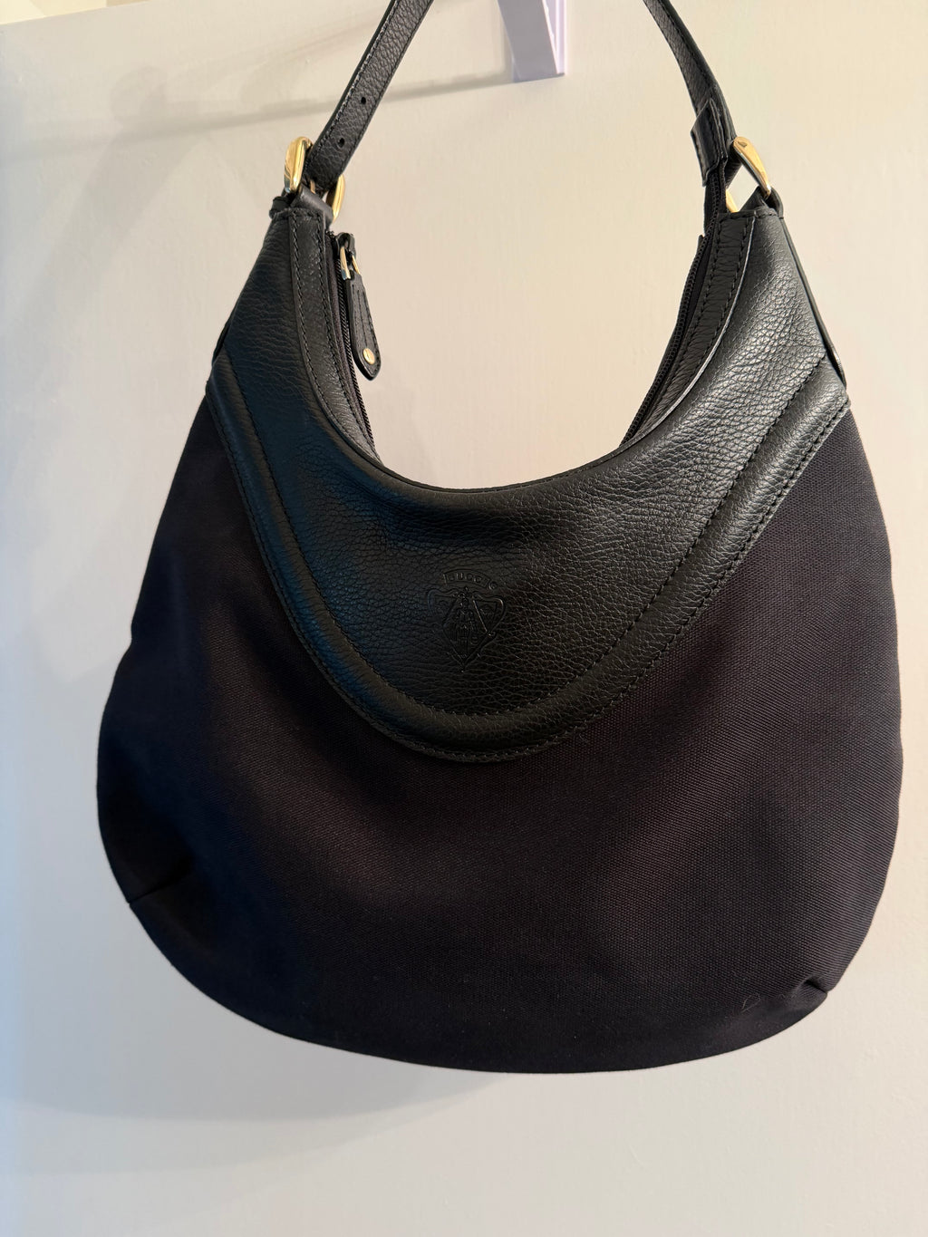 Gucci Black GG Canvas Hobo Shoulder Bag Made in Italy VINTAGE