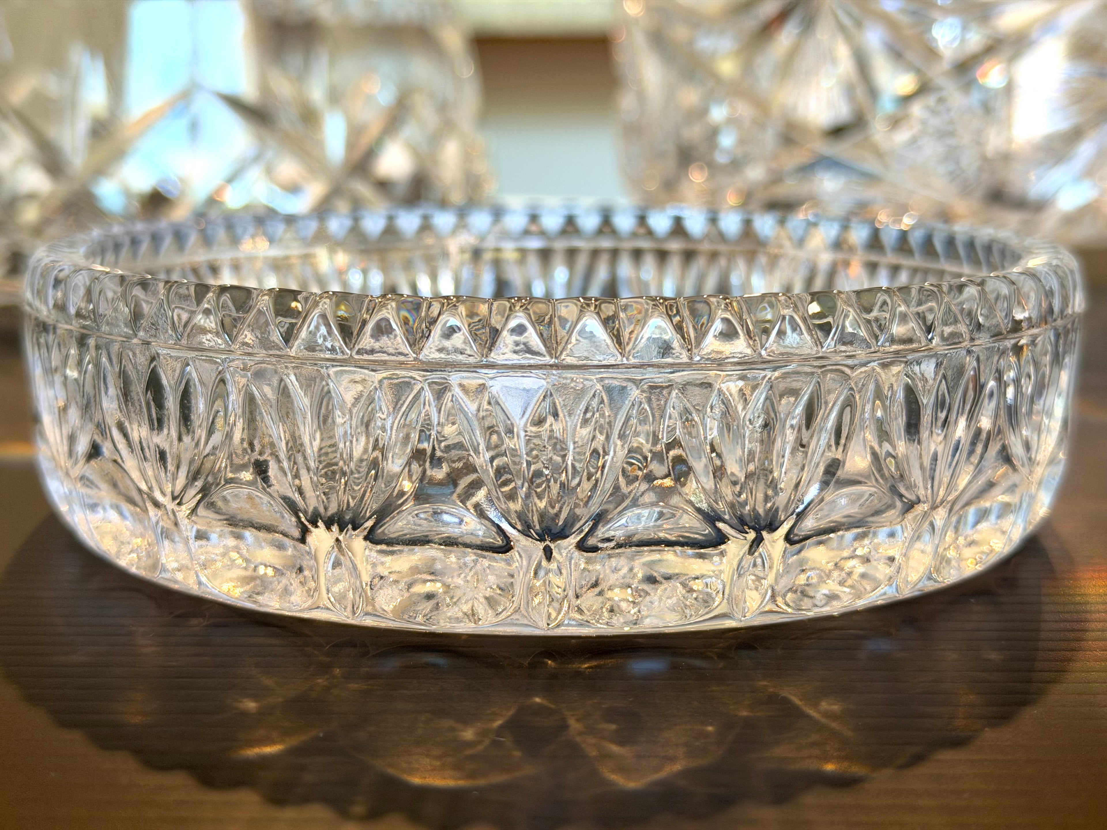 Heavy Crystal 3 Taper Candle Holder Bowl Centerpiece Elegant Cut Glass Decor Vintage