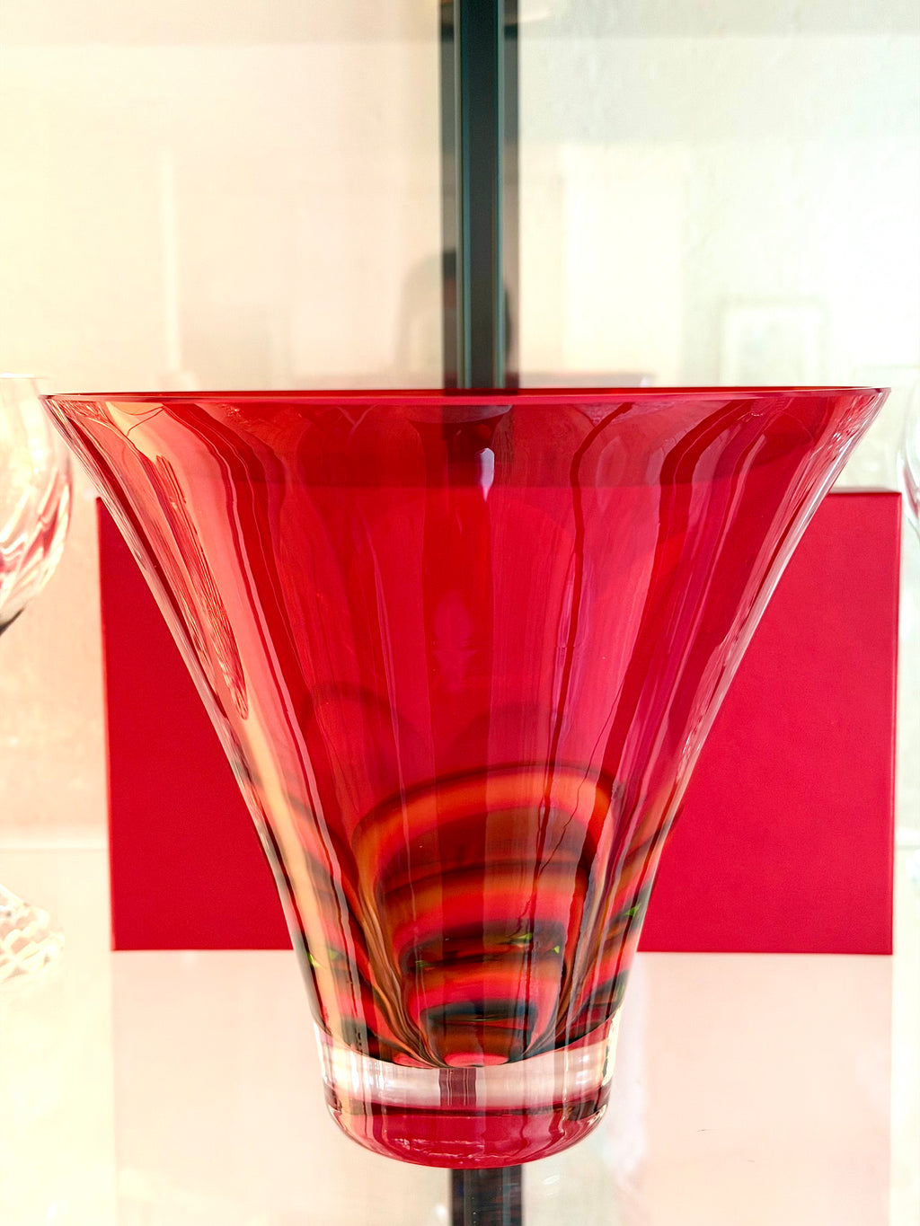 Waterford Evolution Ruby Red Art Glass Vase Ireland Contemporary Crystal Centerpiece