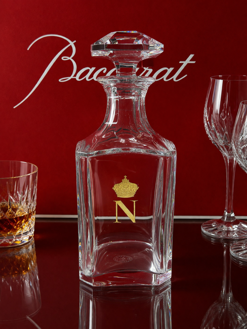 Baccarat Crystal Decanter w/ Monogram & Crown + Baccarat Box + Brandy with Box