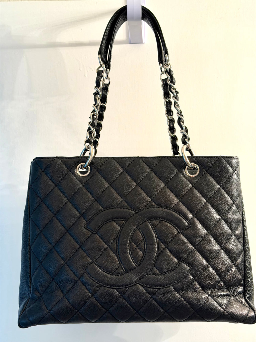 Authentic Chanel Grand Shopping Tote GST Black Caviar Leather Silver Hardware Made in Italy