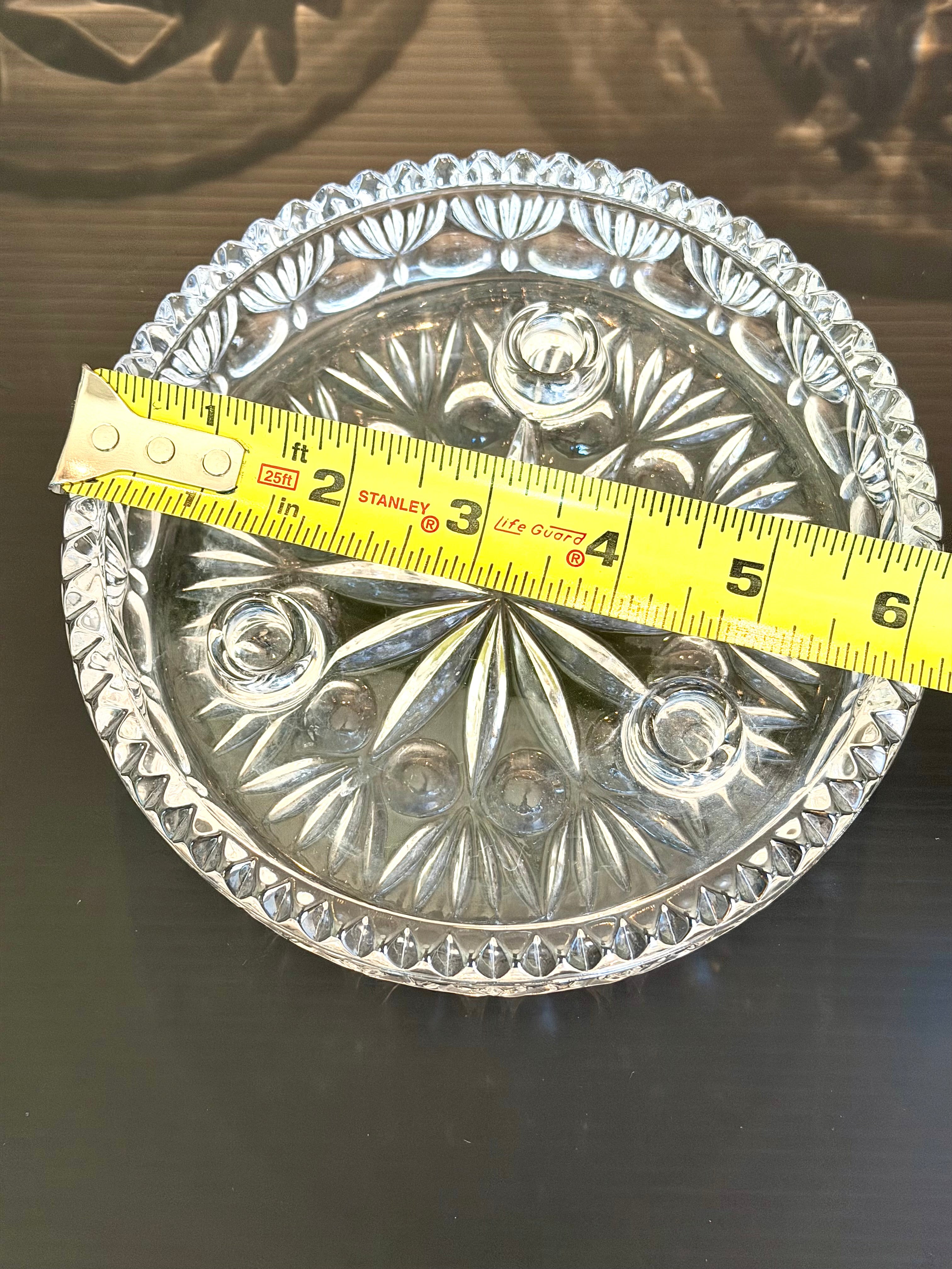 Heavy Crystal 3 Taper Candle Holder Bowl Centerpiece Elegant Cut Glass Decor Vintage
