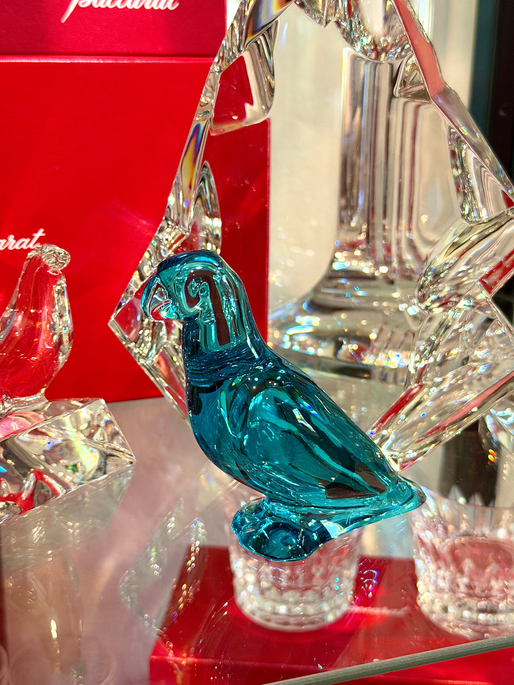 Double Signed Emerald & Turquoise Crystal Bird Sculptures – Pair