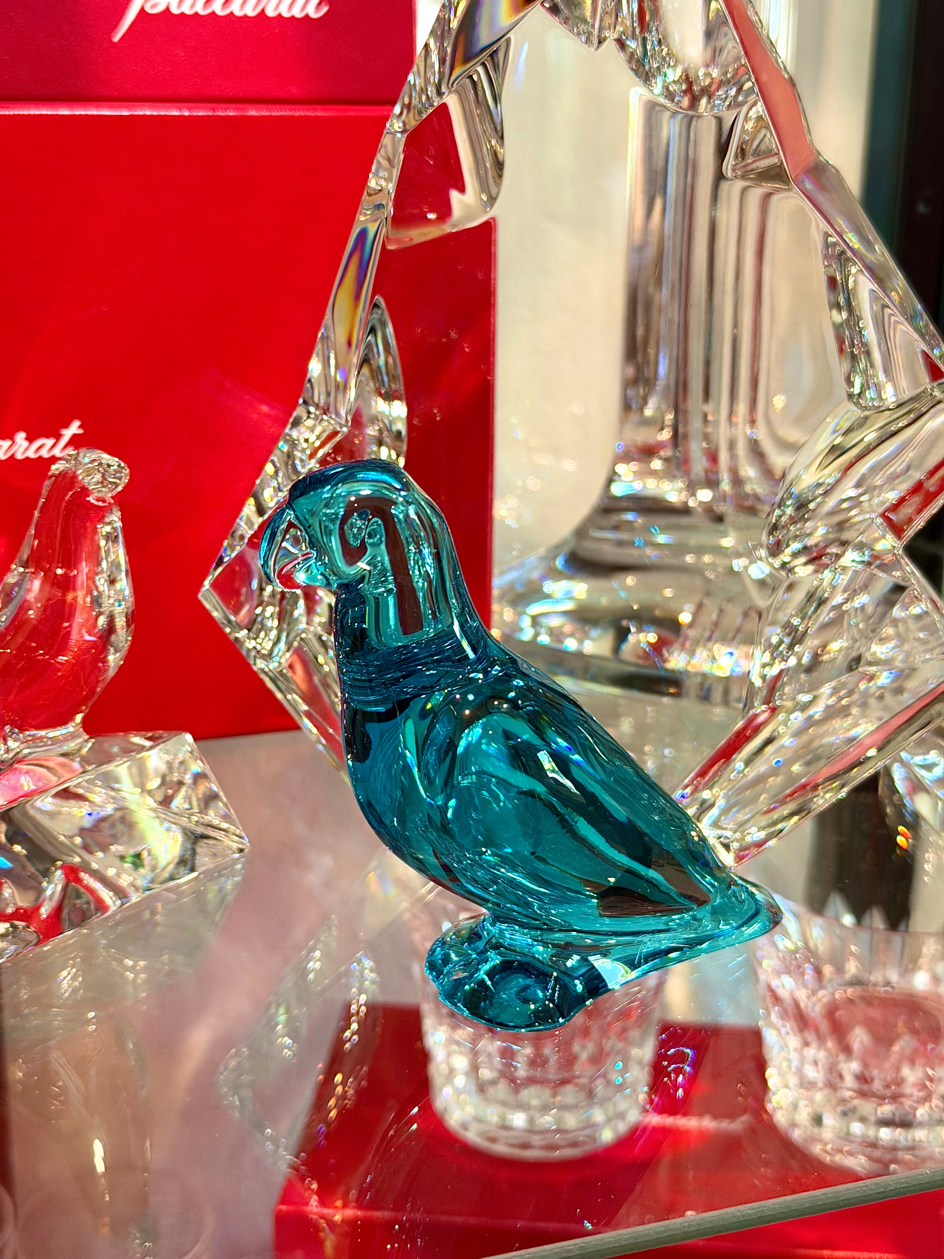 Double Signed Emerald & Turquoise Crystal Bird Sculptures – Pair