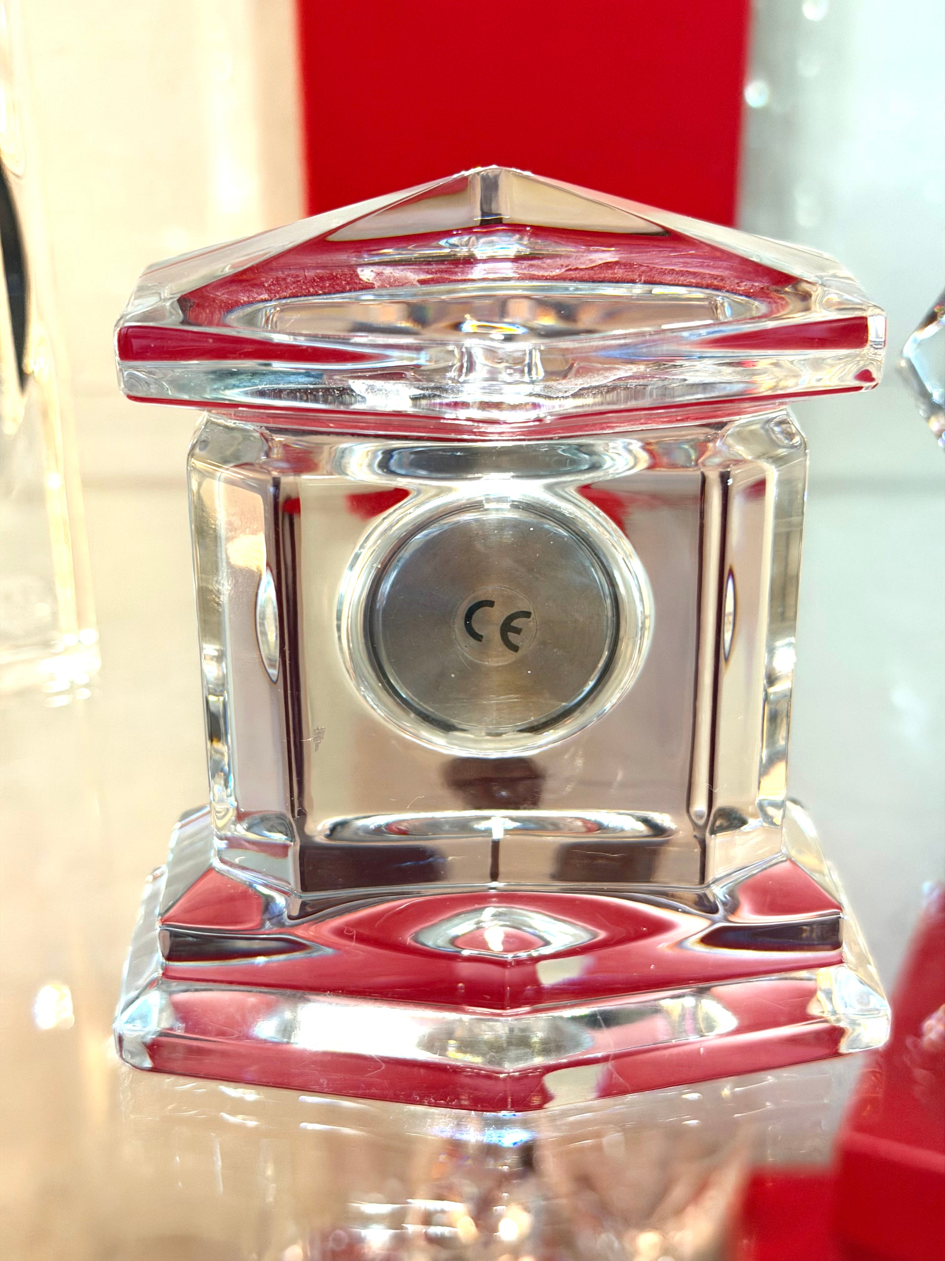 Lenox Crystal Quartz Desk Clock Geometric Clear Glass Mantel Office Decor Vintage