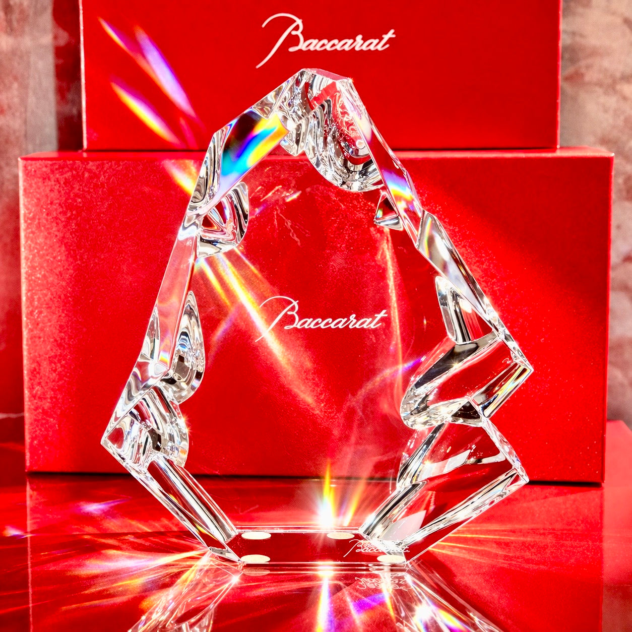 Baccarat Crystal Sculpture, Modern Faceted Form, Double Signed Art Glass BOX INCLUDED