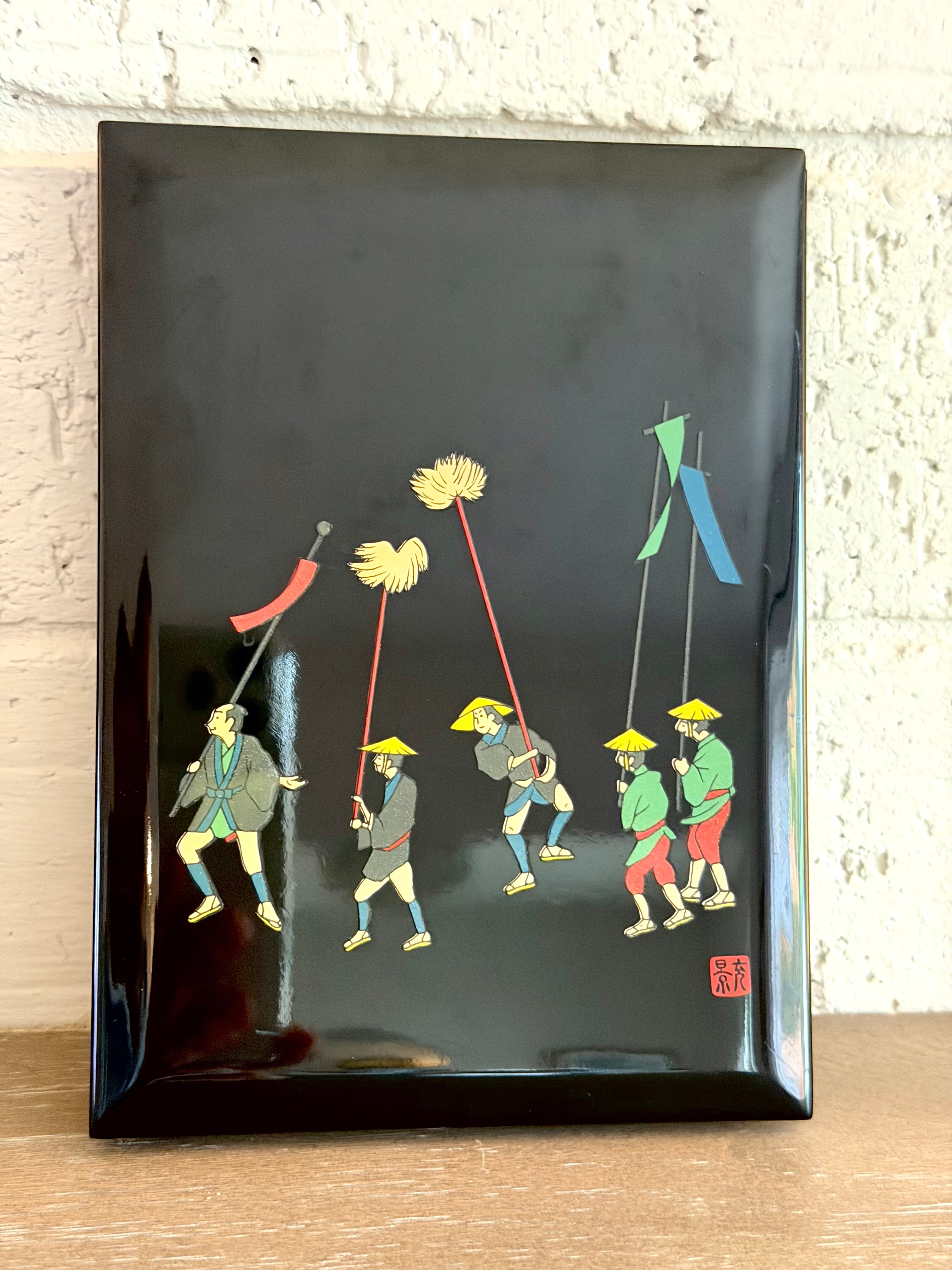 Japanese Lacquer Address Book Black Lacquerware Festival Scene Alphabetized Tabs