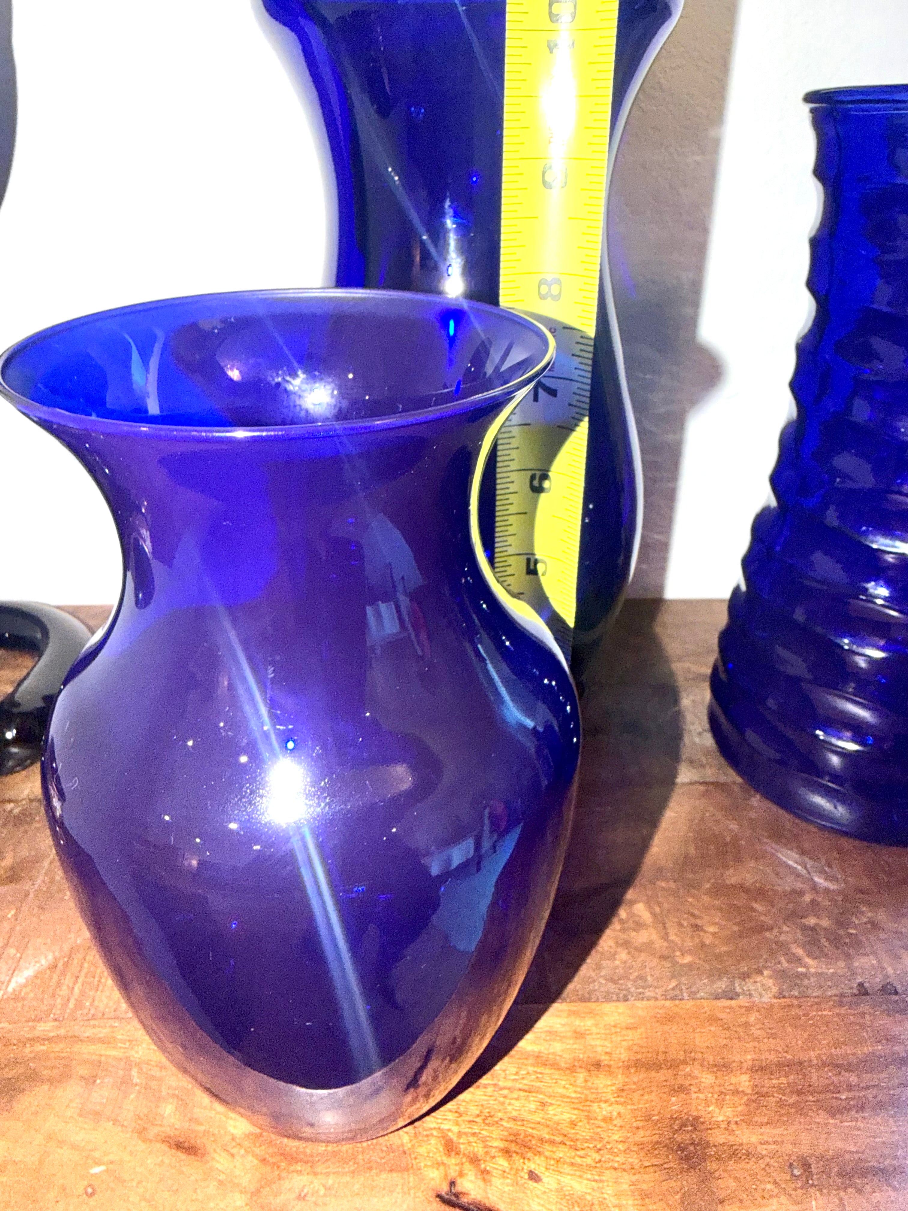 Cobalt Blue Art Glass Vase Hand Blown Bristol Blue MCM 9” Tall Vintage