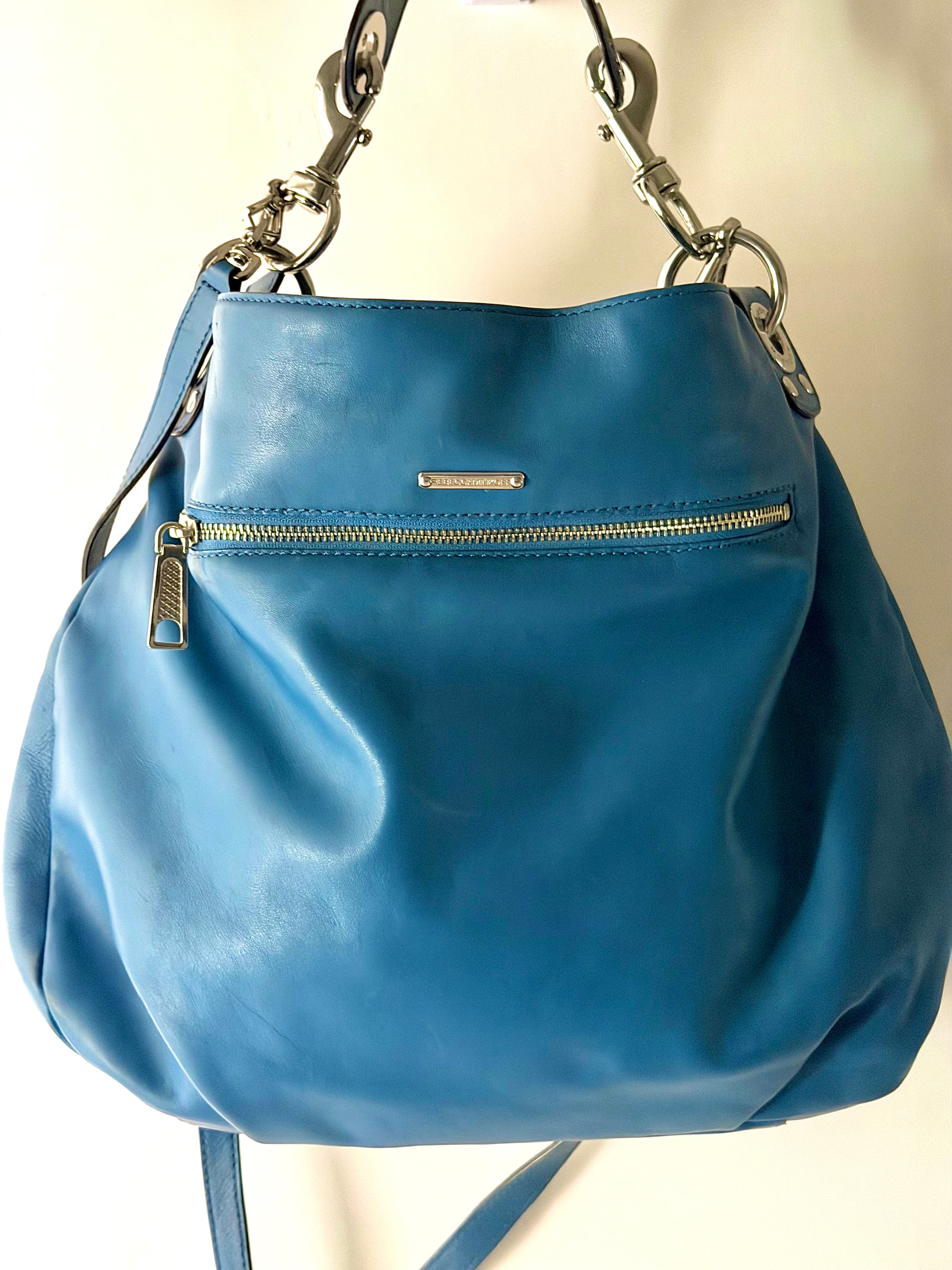 Rebecca Minkoff Blue Leather Studded Hobo Shoulder Bag | Chain Strap Designer Purse