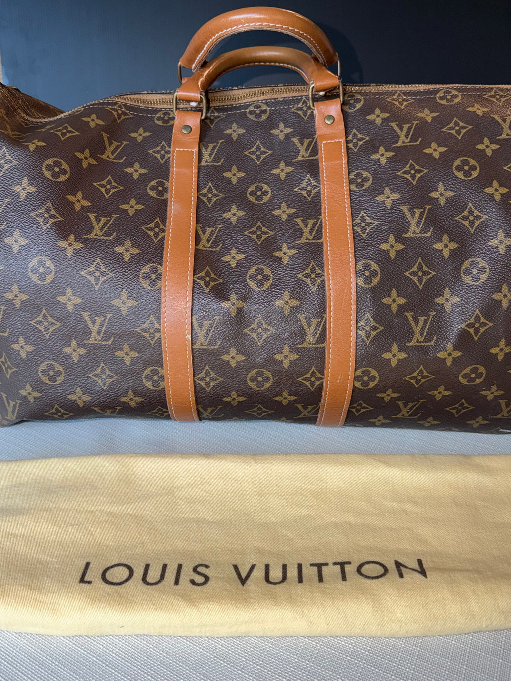 Louis Vuitton Keepall 55 Monogram Canvas Duffle Bag - Vintage Luxury Travel Bag with Leather Handles