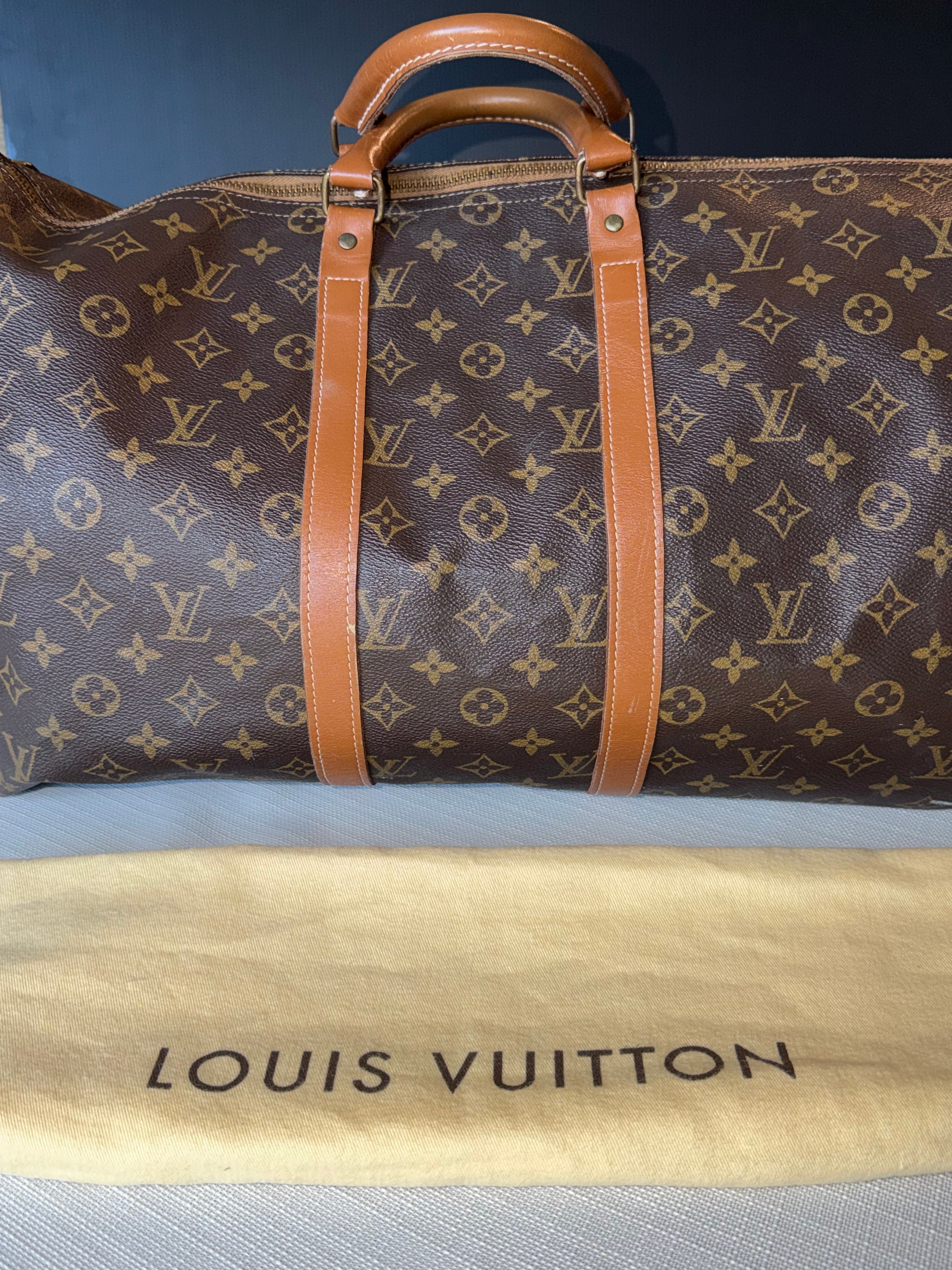 Louis Vuitton Keepall 55 Monogram Canvas Duffle Bag - Vintage Luxury Travel Bag with Leather Handles