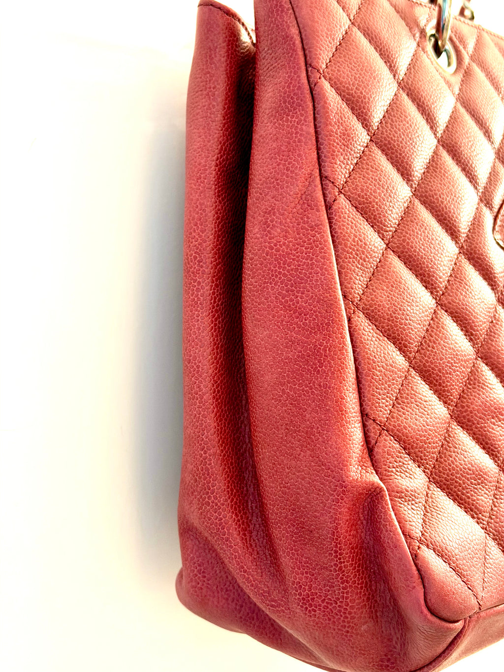 Chanel Red Quilted Caviar Leather Tote Bag with Chain Handles, Made in Italy