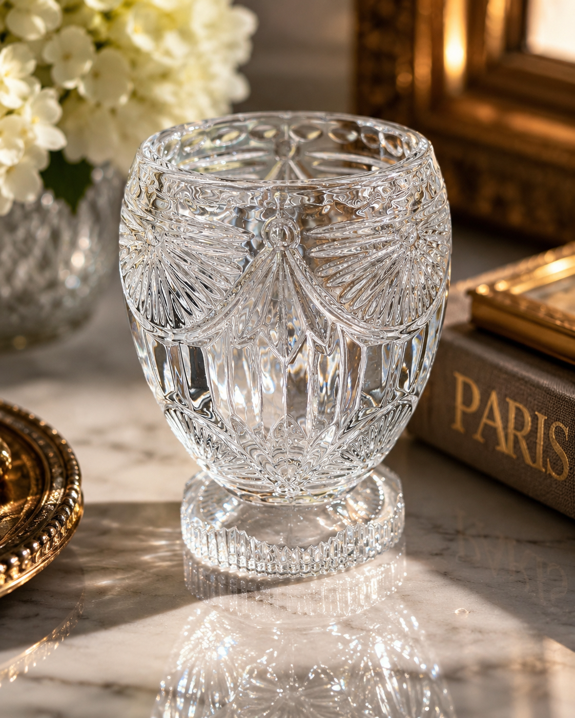 Pressed Crystal Votive Candle Holder Footed Glass Tealight Holder Elegant Cut Crystal Decor Vintage