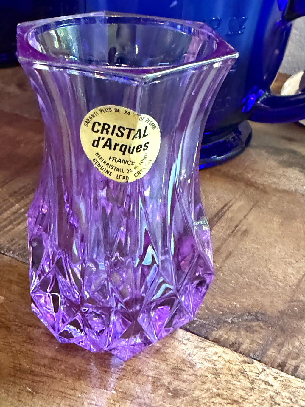 Color Changing Cristal d’Arques France Lead Crystal Vase Amethyst to Blue Rare