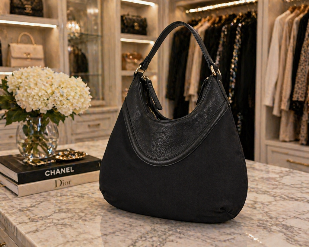 Gucci Black GG Canvas Hobo Shoulder Bag Made in Italy VINTAGE