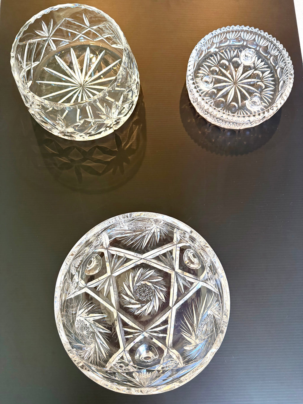 Heavy Cut Crystal Footed Bowl Starburst Centerpiece Elegant Estate Crystal Vintage