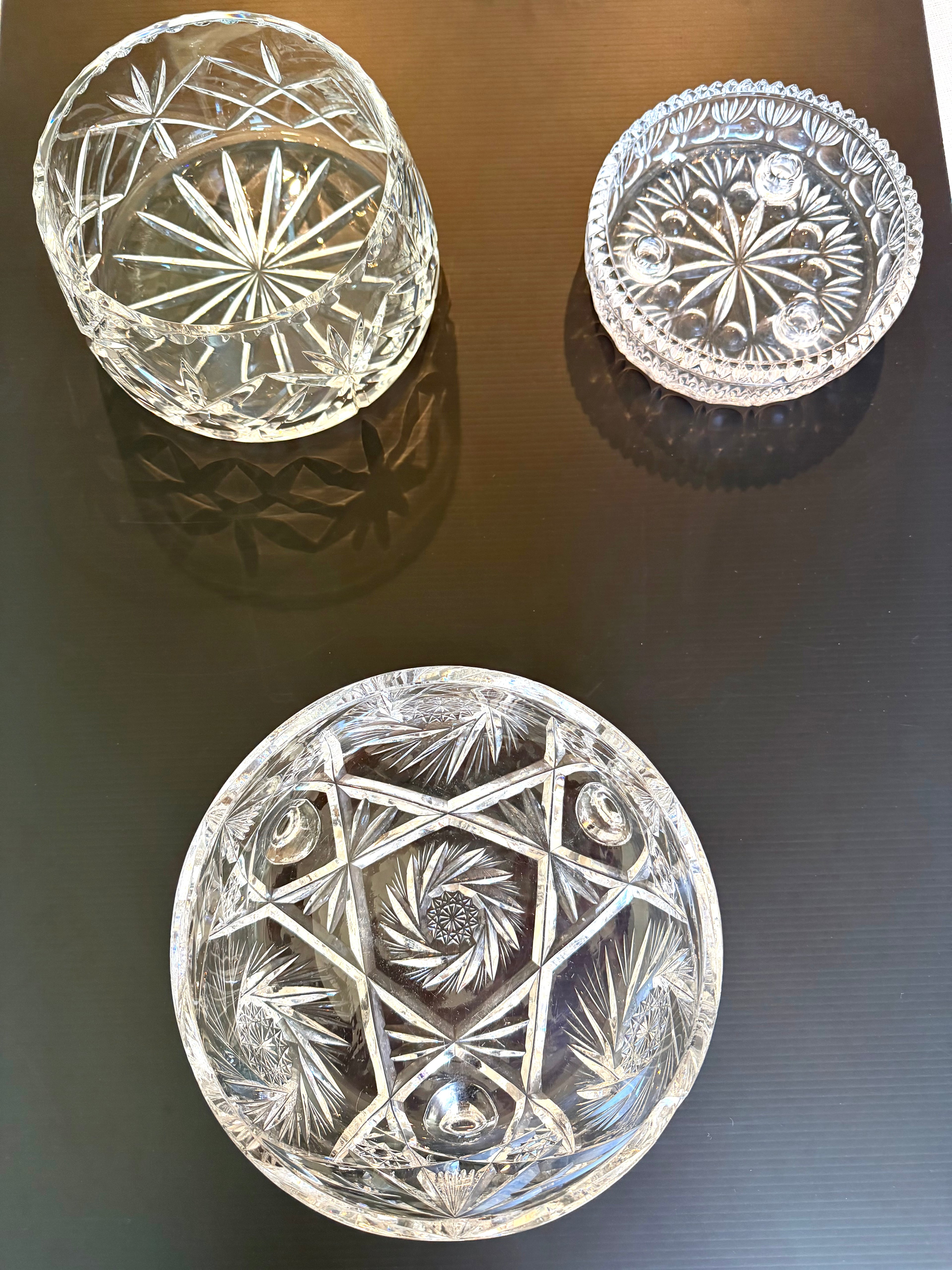 Heavy Cut Crystal Footed Bowl Starburst Centerpiece Elegant Estate Crystal Vintage