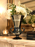 Black Amethyst Glass Trophy Vase With Silver Overlay Handles