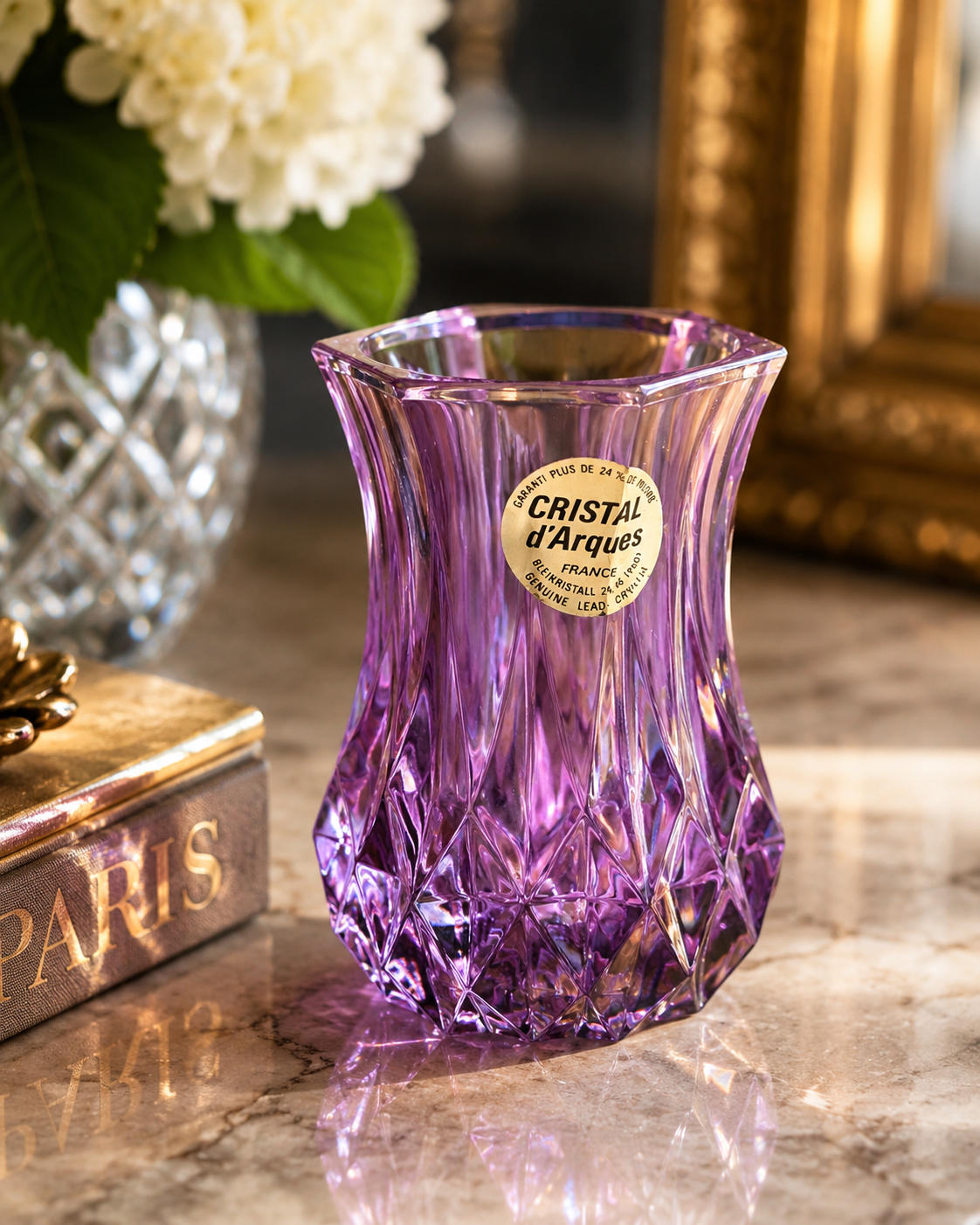 Color Changing Cristal d’Arques France Lead Crystal Vase Amethyst to Blue Rare