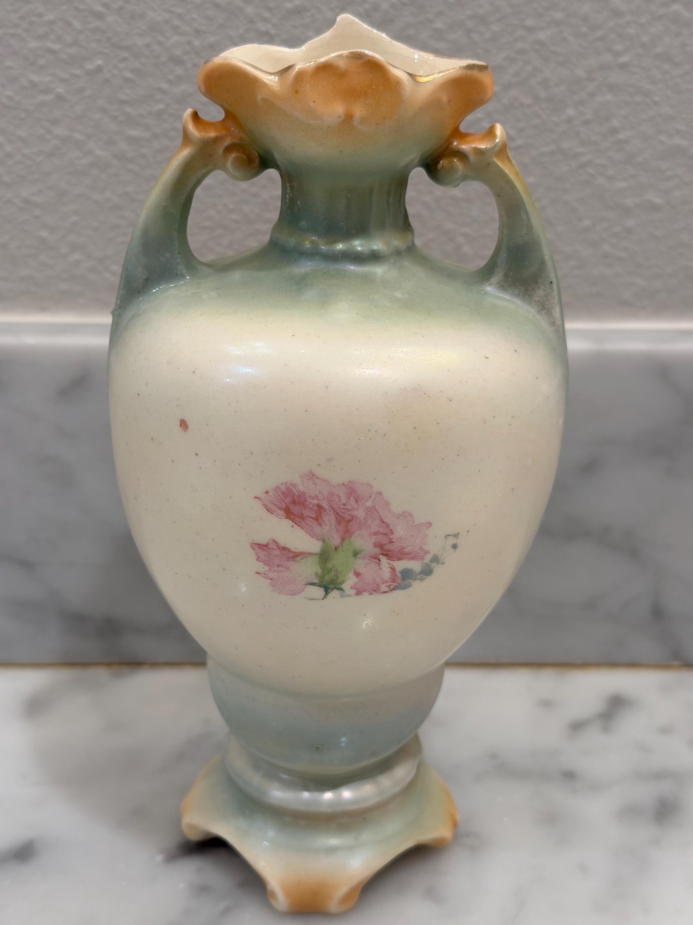 Victorian Floral Porcelain Vase Antique Hand Painted Rose Vase c. 1900