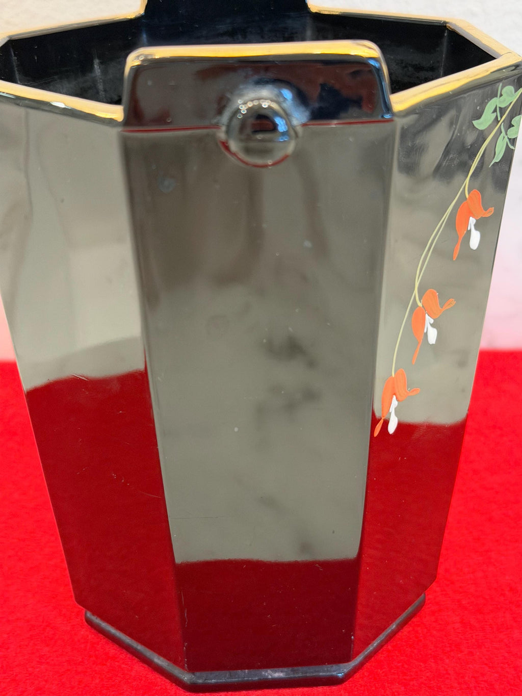 Black Lacquer Umbrella Stand | Hand-Painted Floral Vase