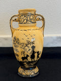 Art Nouveau Style Scenic Ceramic Vase – Hand-Painted Silhouette Design – Signed Czechoslovakia