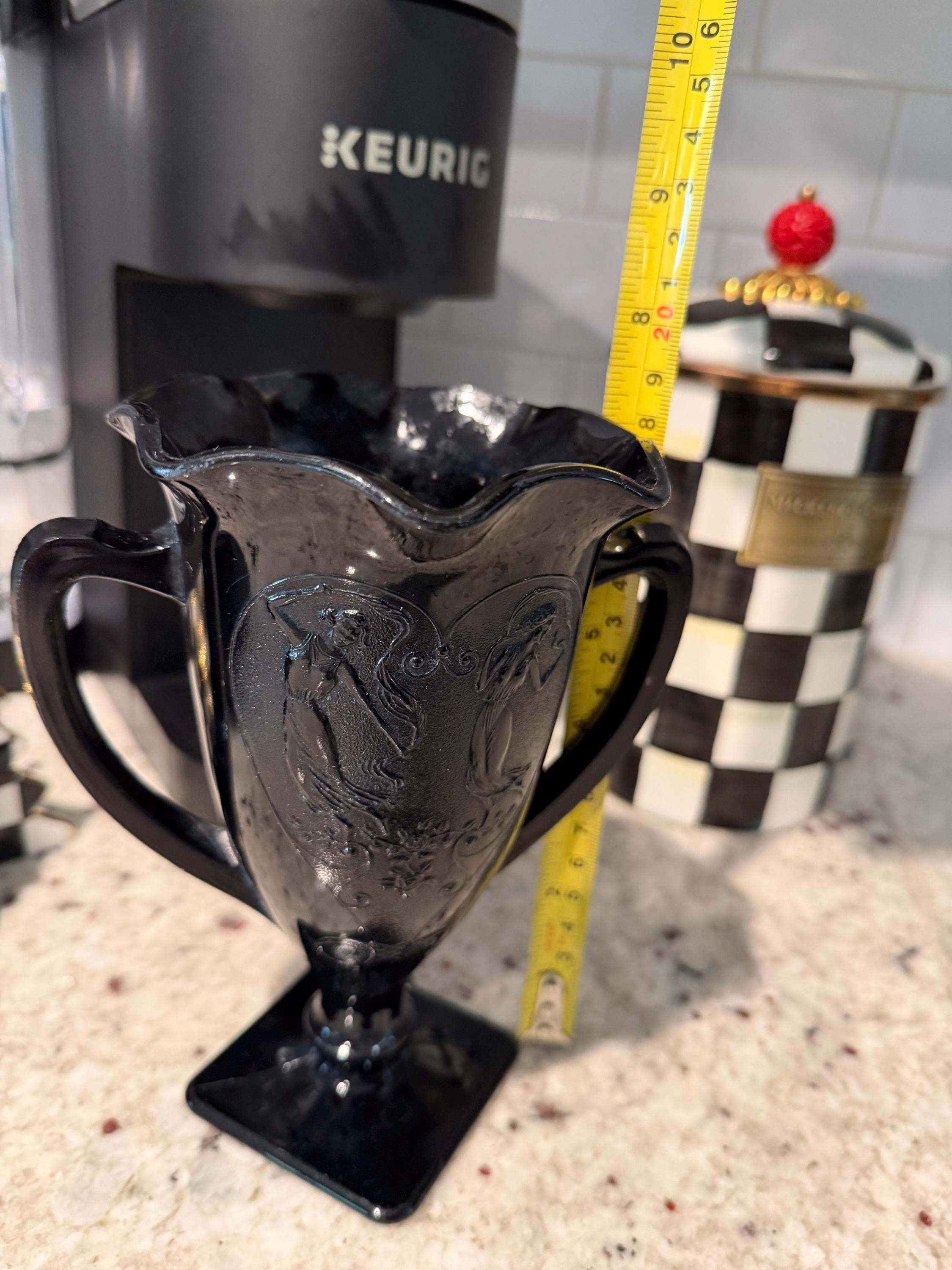 L.E. Smith Black Amethyst Glass Double-Handled Vase – Art Deco Revival