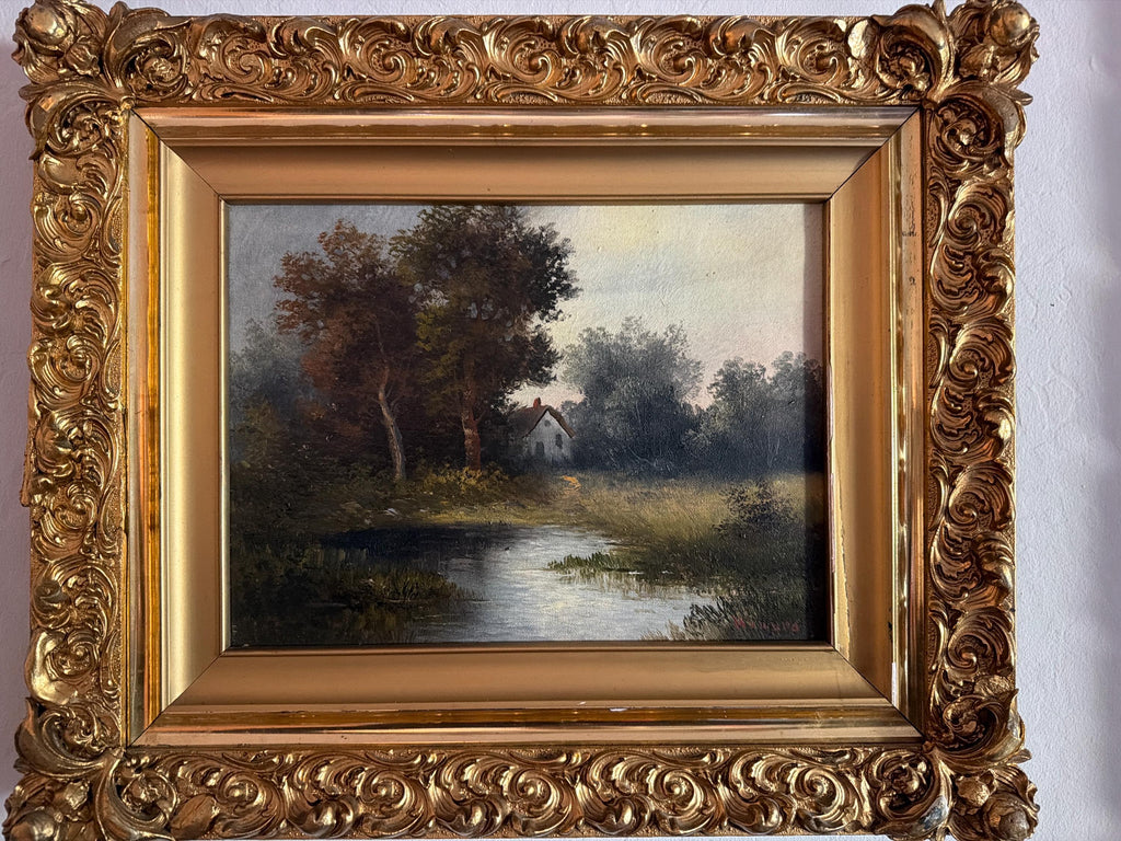 Landscape Oil Painting in Ornate Gilt Frame, c. 1890–1910 Signed European