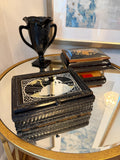 Black Wooden Keepsake Box with Reverse-Painted Glass Lid – Art Deco Silhouette Design