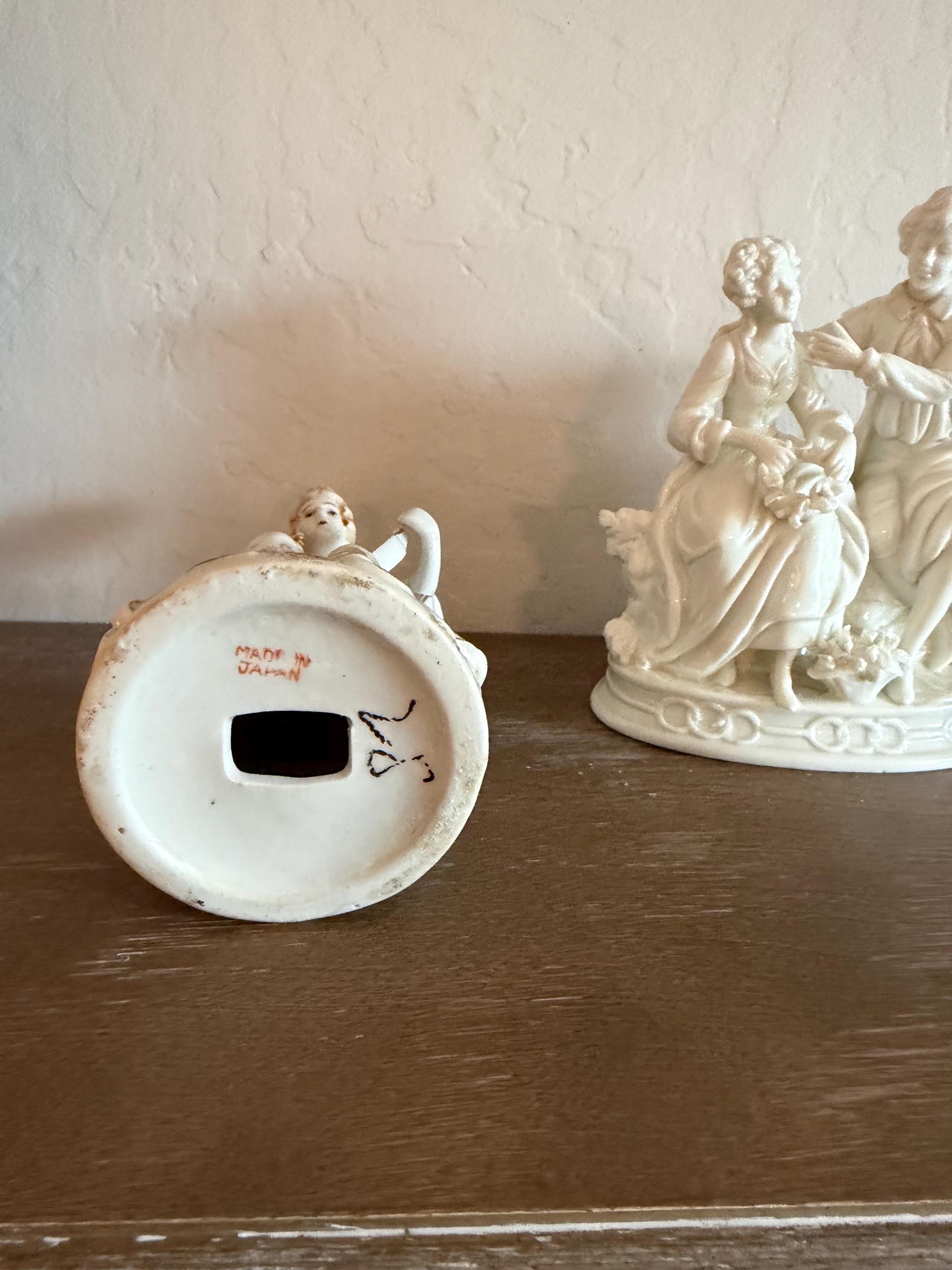 Japan Porcelain Figurines | Rococo Lady & Romantic Couple | Mid-Century