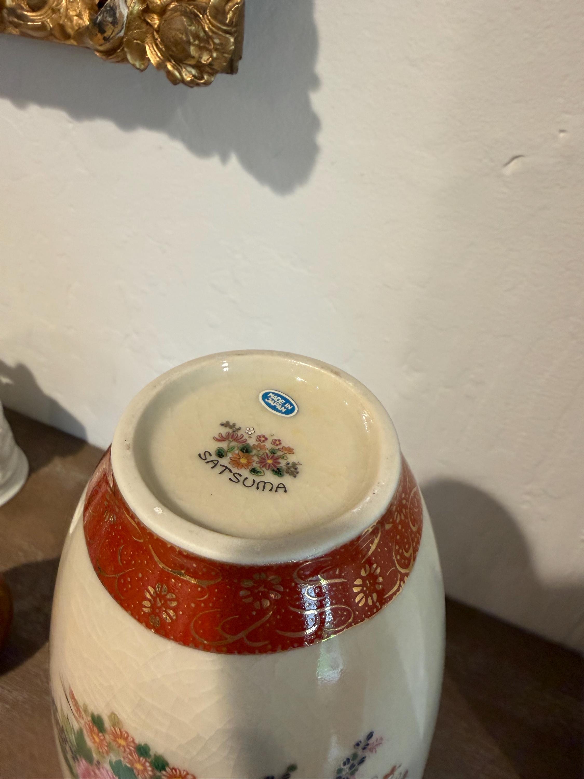 Satsuma Style Vase | Made in Japan | Hand-Painted Floral Porcelain | 10” Tall