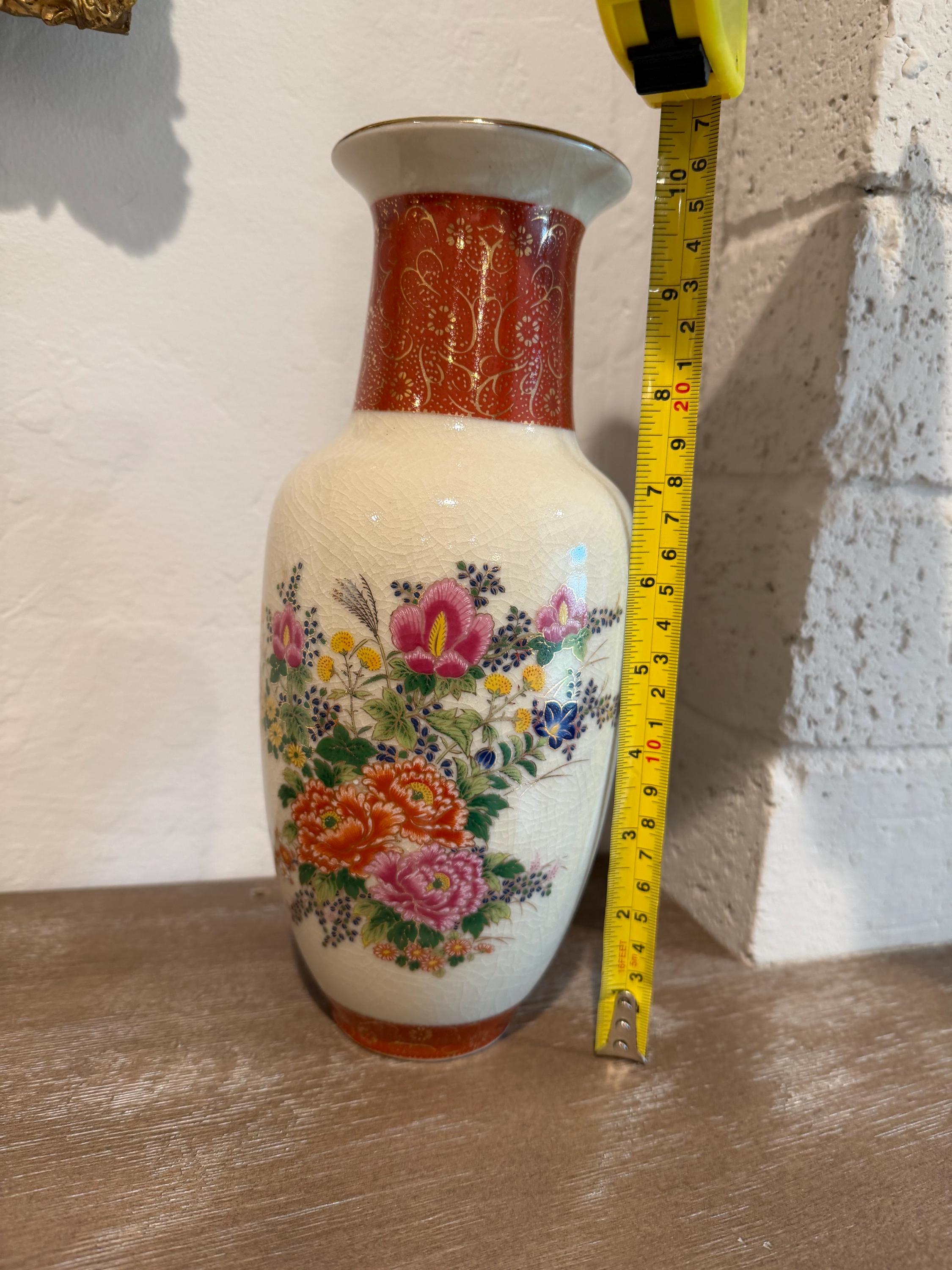 Satsuma Style Vase | Made in Japan | Hand-Painted Floral Porcelain | 10” Tall