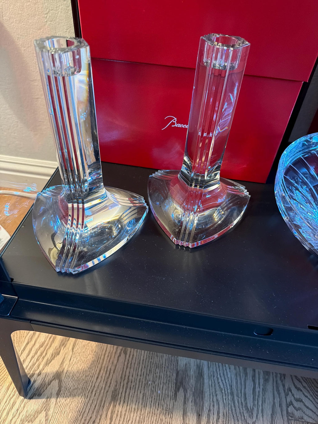 Baccarat Crystal Candlestick Holders – Signed Pair – Modern French Luxury Decor BOX Included