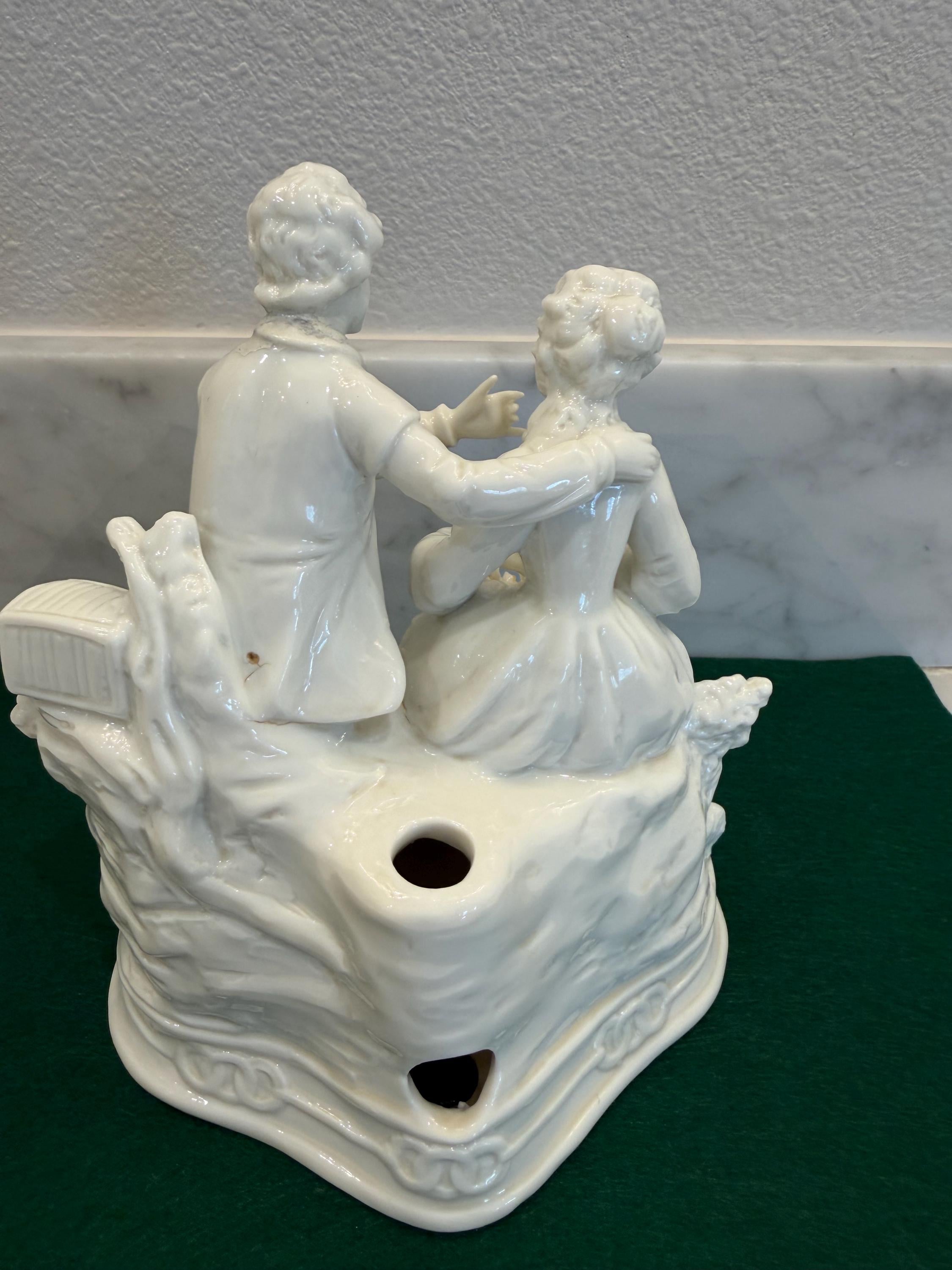 Nymphenburg Porcelain Lamp Base – German Figural Couple, Blanc de Chine (c.1890–1920)