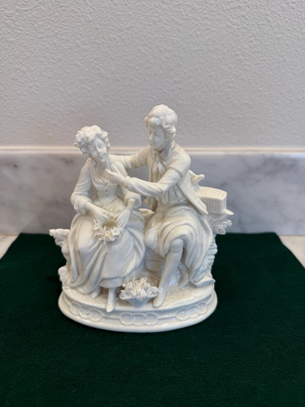 Nymphenburg Porcelain Lamp Base – German Figural Couple, Blanc de Chine (c.1890–1920)