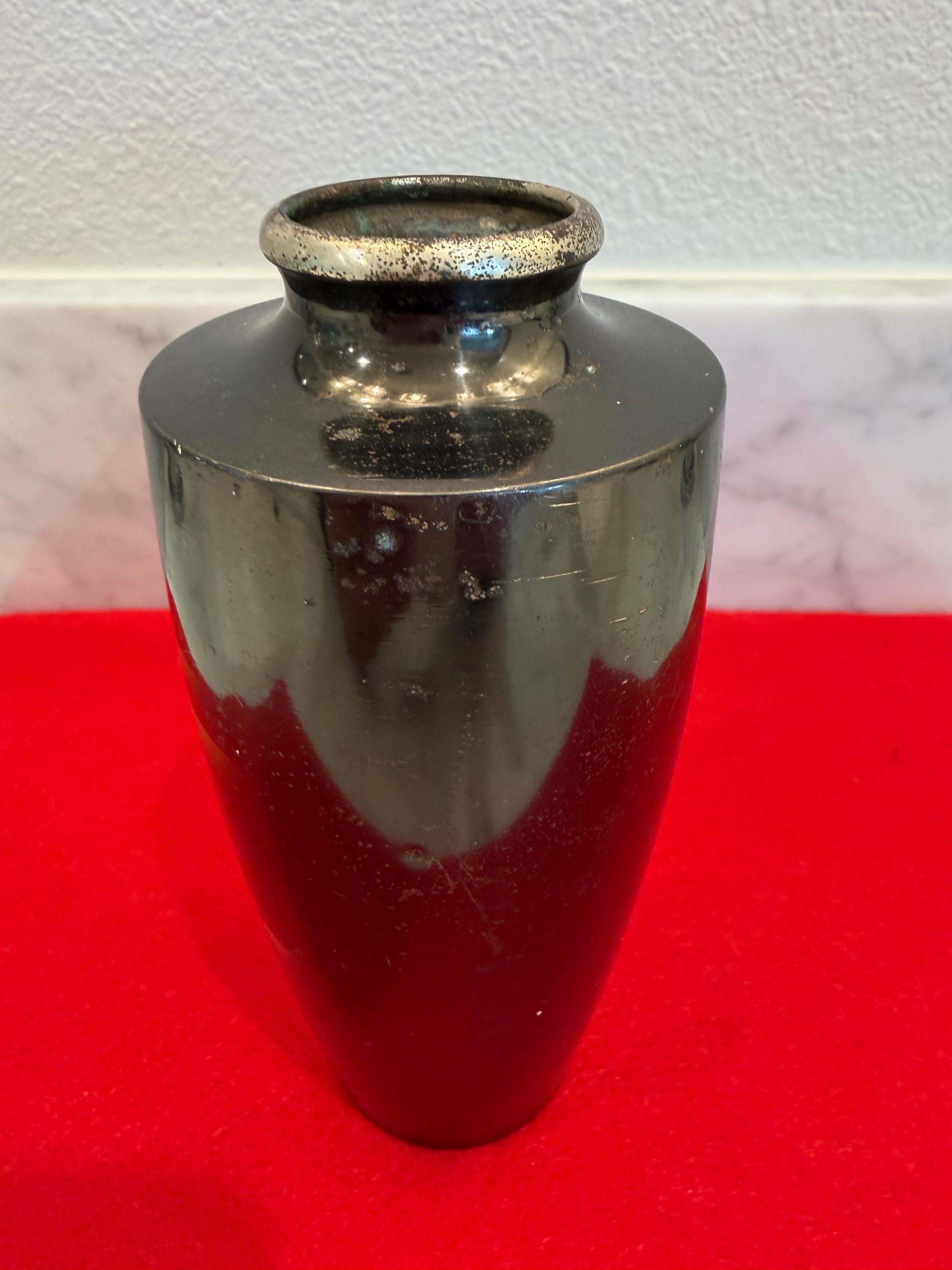 Metal Vase Gilt Landscape Pagoda Mountain c.1900–1940 Japanese