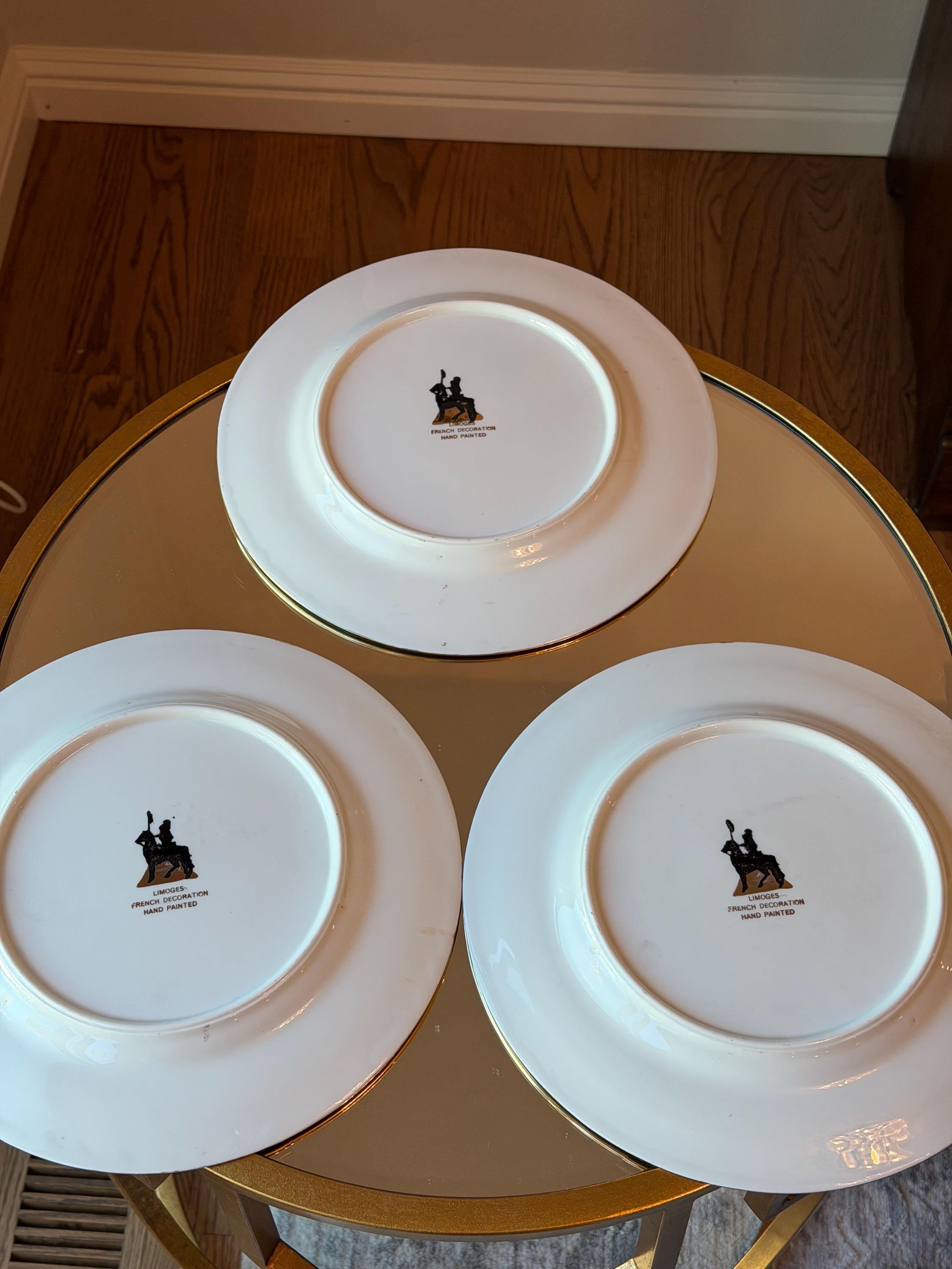 Limoges France Cabinet Plates Set of Three Red and Gold Gilt Encrusted Romantic
