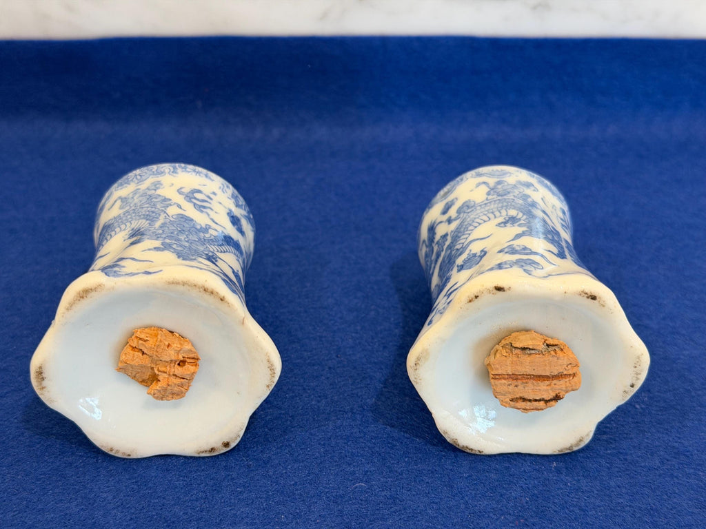 Blue & White Porcelain Dragon Salt and Pepper Shakers – Chinese Style with Cork Stoppers