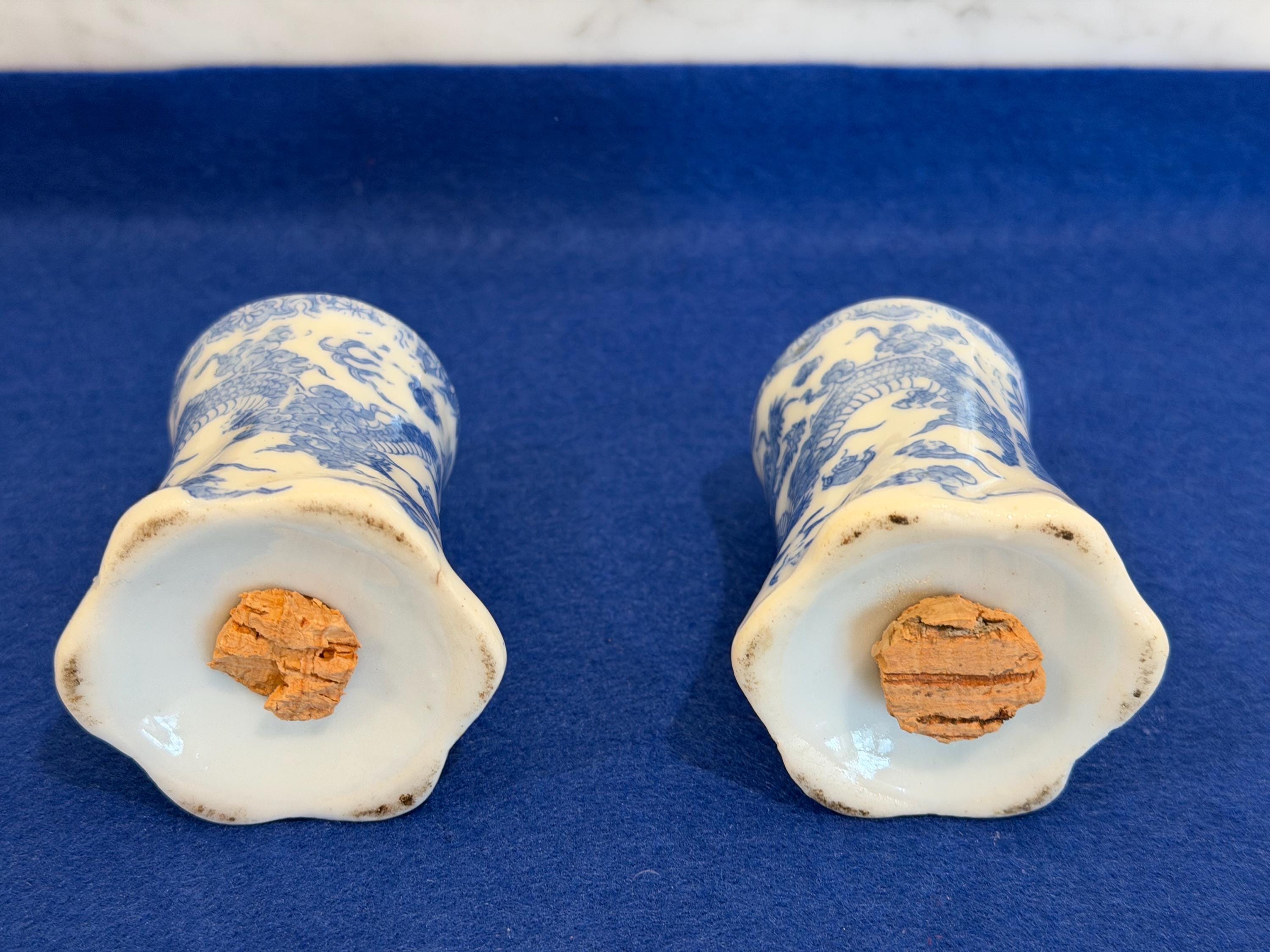 Blue & White Porcelain Dragon Salt and Pepper Shakers – Chinese Style with Cork Stoppers