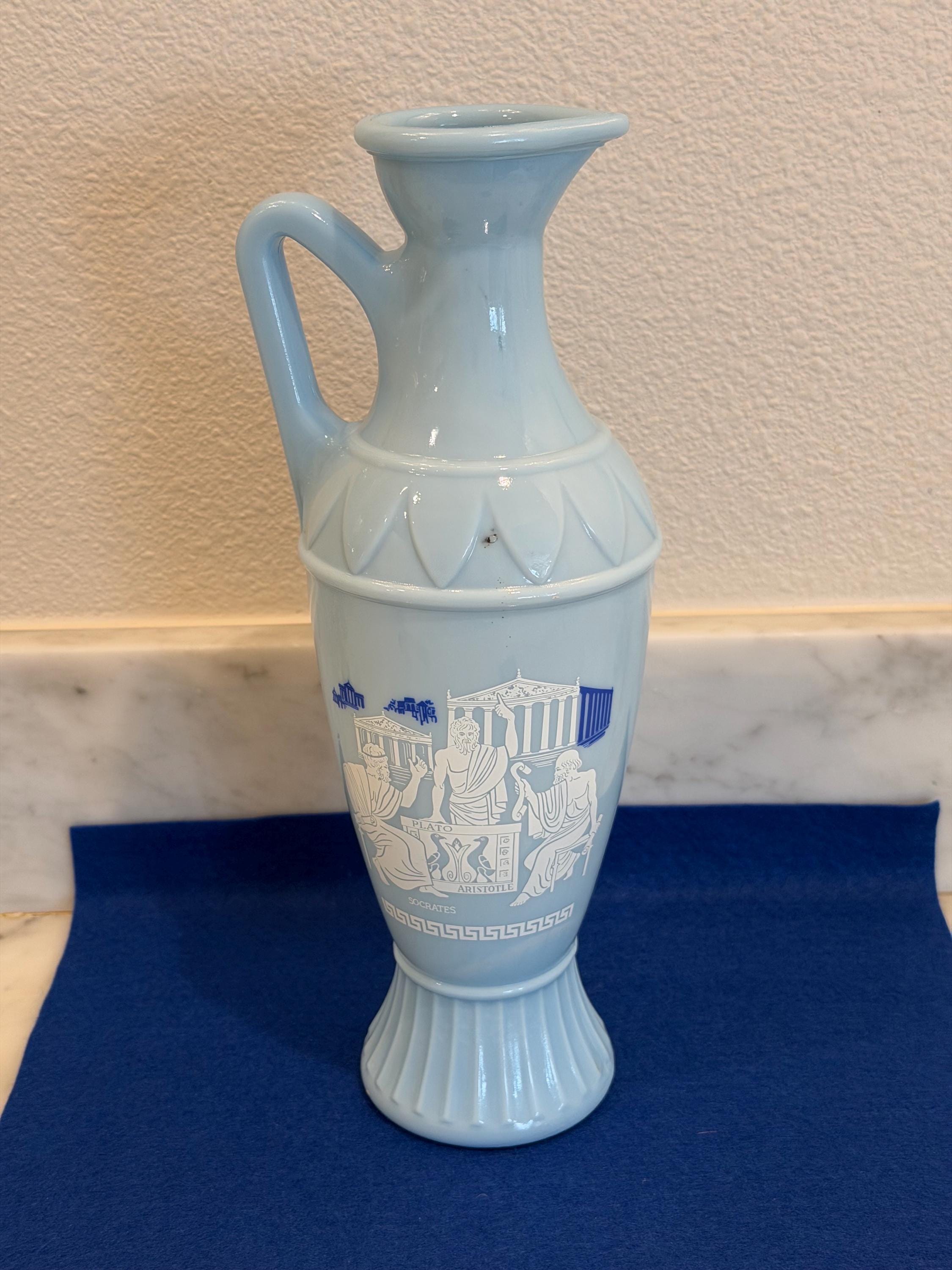 Blue Jasperware Style Classical Ewer Vase | Neoclassical Greek Motif | Elegant Decorative Jug