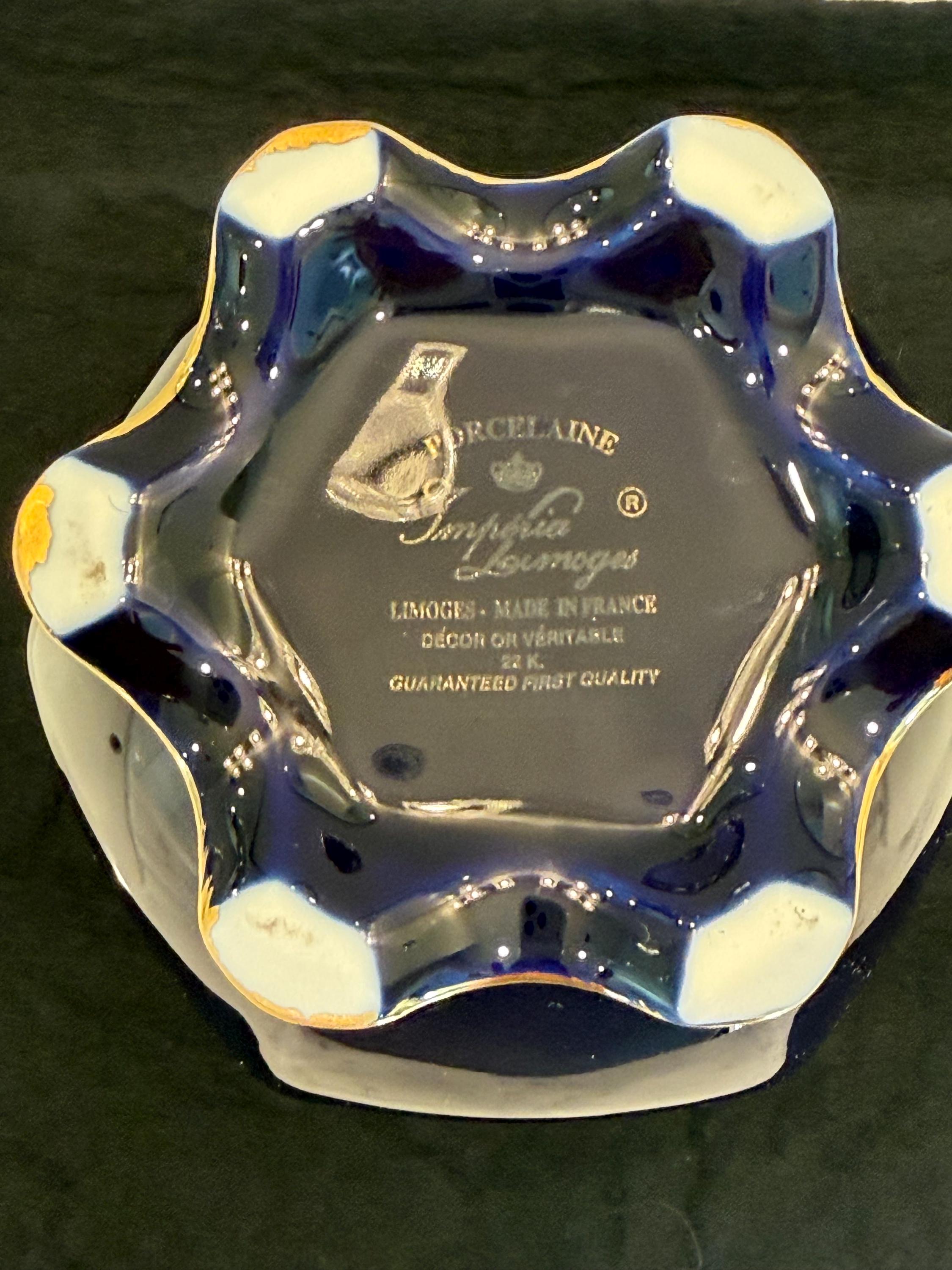 Limoges Cobalt Blue Porcelain Vase and Teacup Set – 24K Gold Gilt Courting Scene