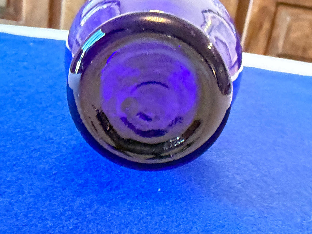 Cobalt Blue Hand-Painted Art Glass Bud Vase with Gold Gilt